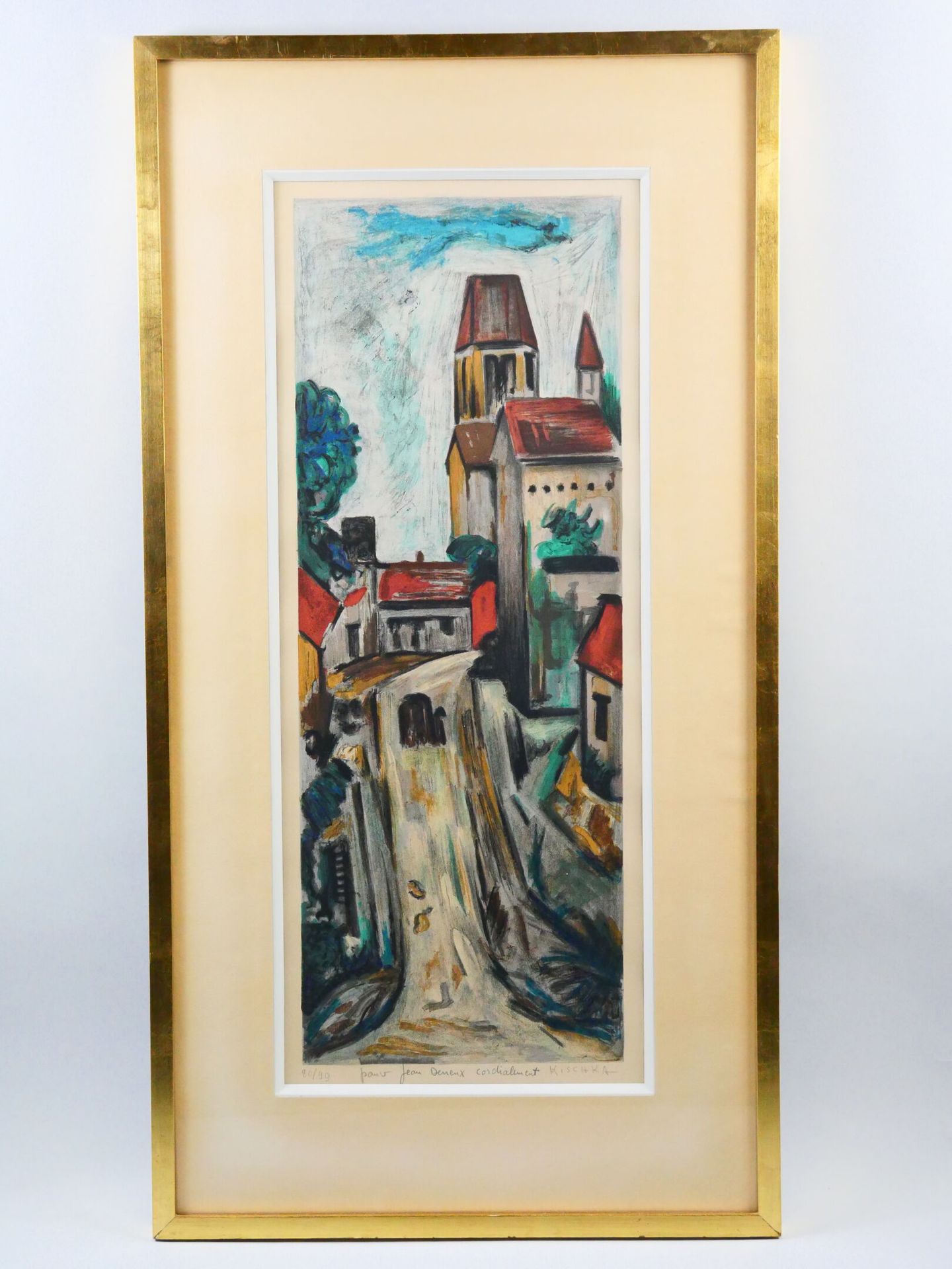 Null Isis KISCHKA (1908-1973)
Village scene 
Engraving in colors signed in lower&hellip;