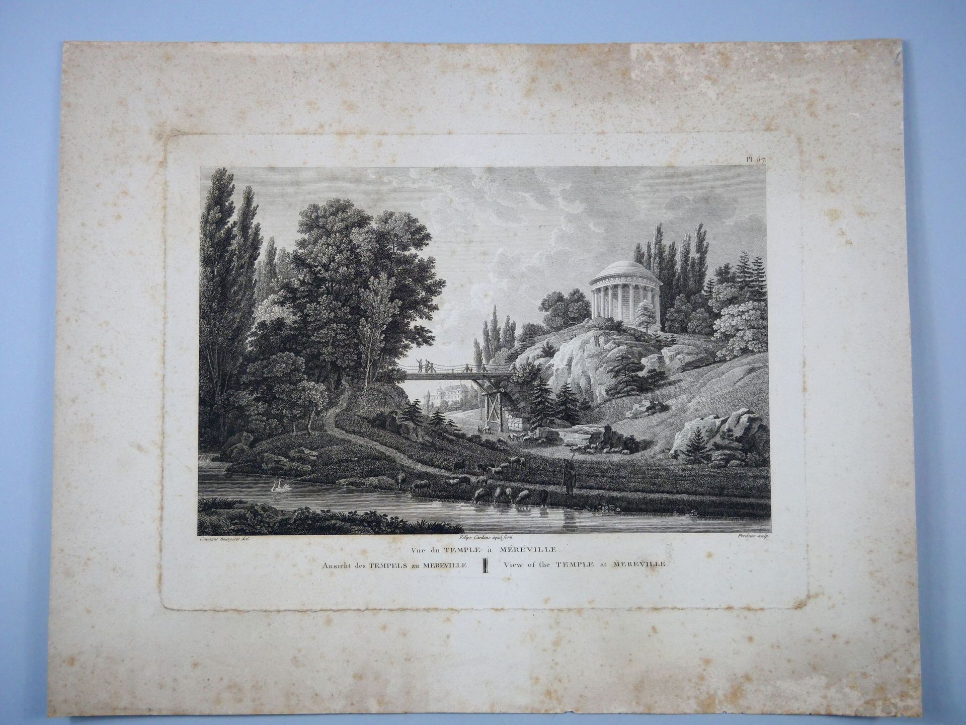 Null 康斯坦丁-布尔乔瓦（1767-1841）之后
由7幅黑白版画组成的套画，代表了......。 
莫方丹小公园入口处的Bosquet。尺寸：33 x 1&hellip;