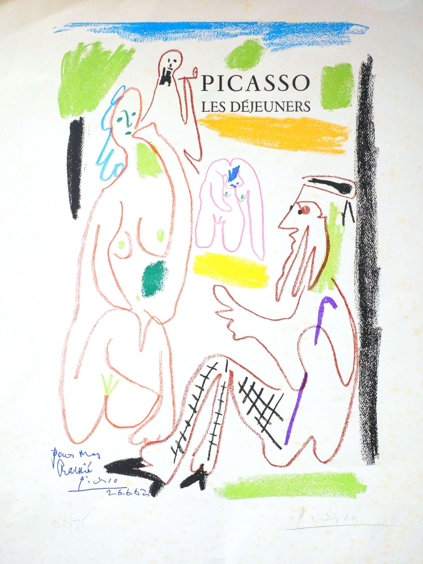 Null 巴勃罗-皮卡索(1881-1973)之后 
午餐会。 
马杜拉画廊的展览海报，1962年。在Arches羊皮纸上进行彩色凸版印刷。 
信前的版本证明，&hellip;