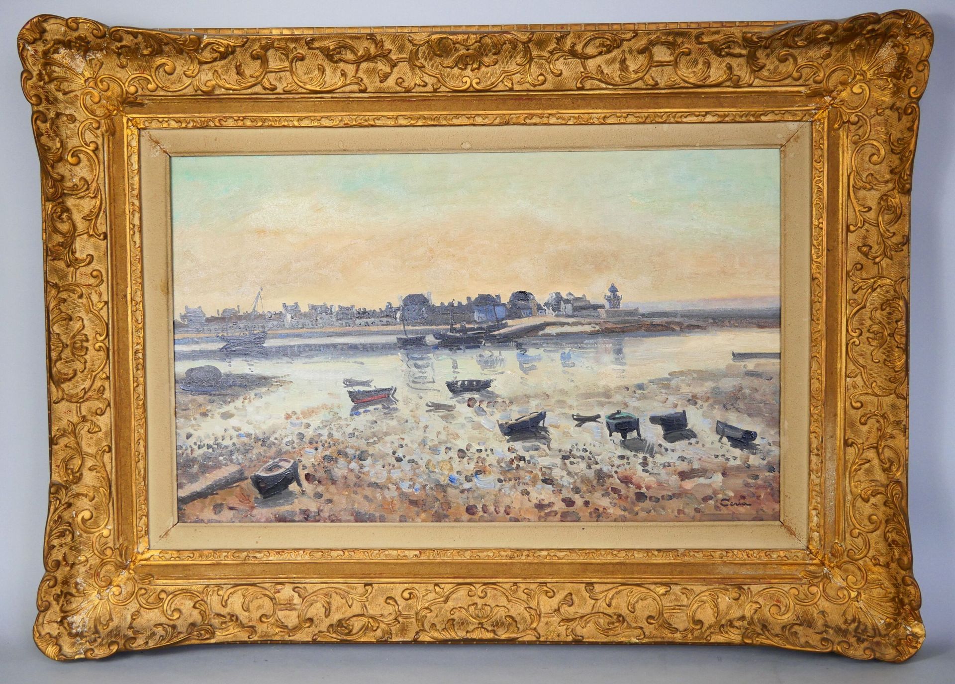 Null 埃德蒙-克雷亚 (1884-1955)
退潮时从Guilvinec拍摄的海岸上的港口。 
布面油画，右下方有签名。 
尺寸：38.5 x 61厘米 
&hellip;
