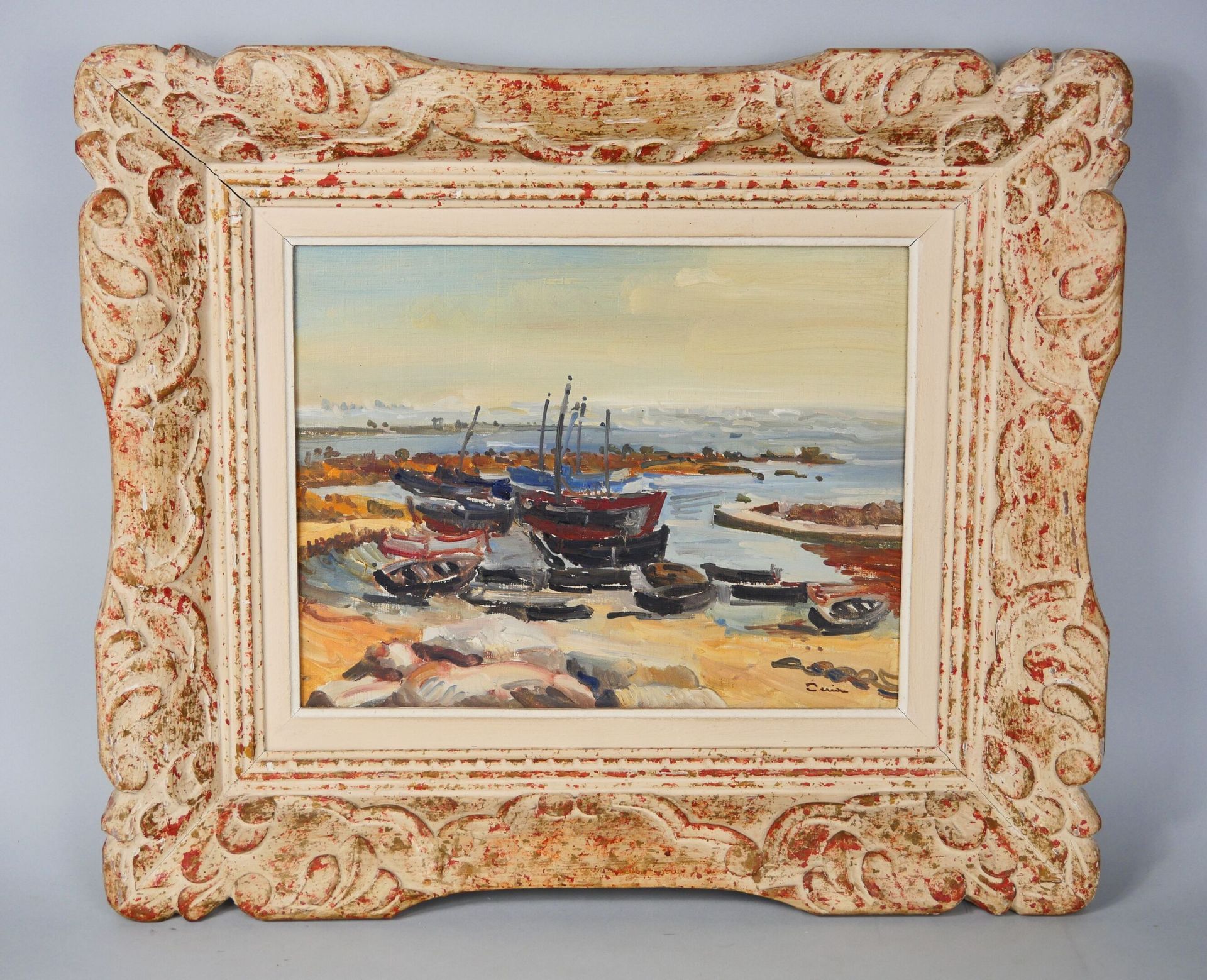 Null 埃德蒙-克雷亚 (1884-1955)
岸上的船只 
右下角有签名的布面油画
尺寸：34 x 40 cm 
带画框尺寸：48 x 55 cm

拍卖会&hellip;