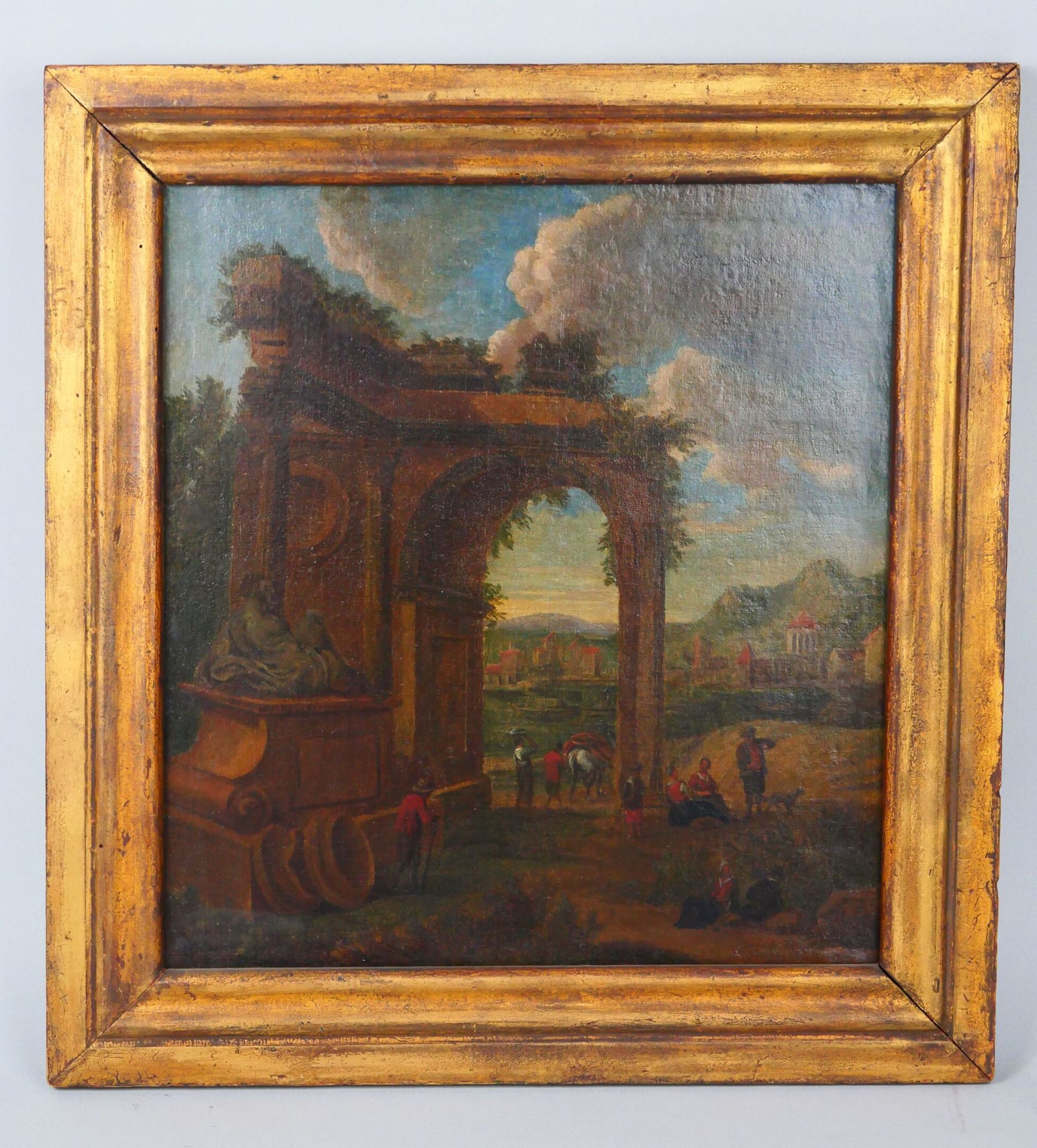 Null Roman school around 1700. 
Architectural and animated landscape
Oil on canv&hellip;