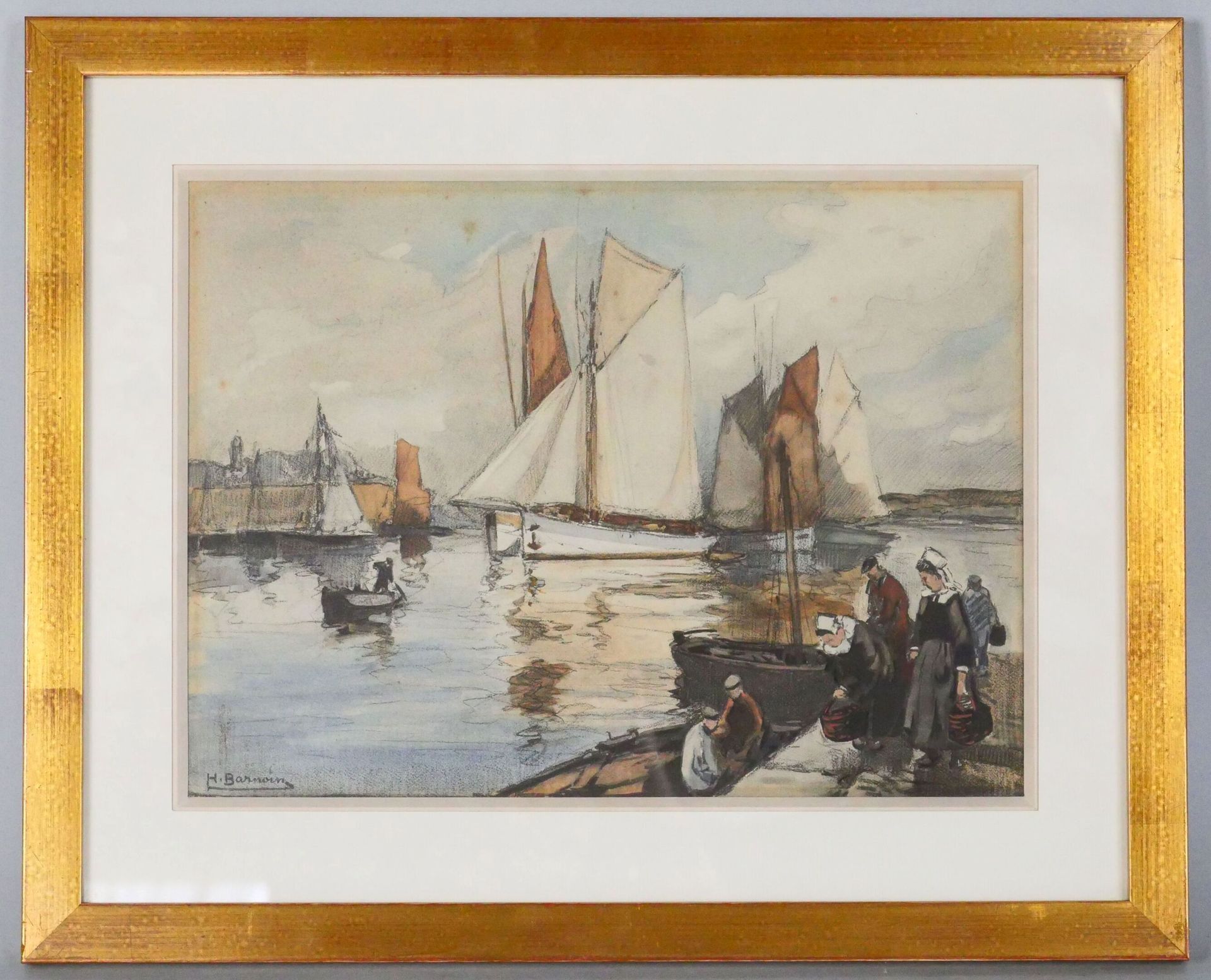 Null 亨利-阿尔方斯-巴诺恩(1882-1940)
钓鱼归来
纸上水彩和炭笔，左下角有签名。 
视线尺寸：22 x 28 cm 
带画框尺寸：33 x 40&hellip;