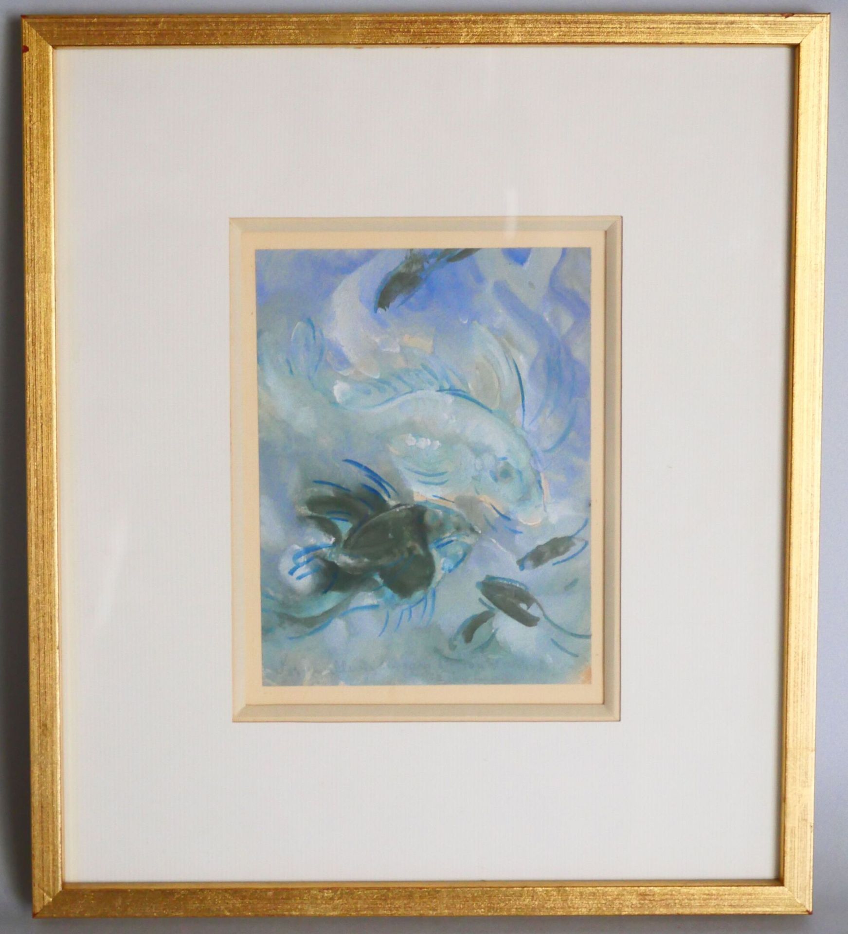 Null 乔瓦尼-莱纳迪(1876-1957)
鱼类 
纸上水彩画，标题为 "我们对幸福的美好祝愿 "并有签名。签名部分被抹去。 
视线尺寸：16 x 12,5&hellip;