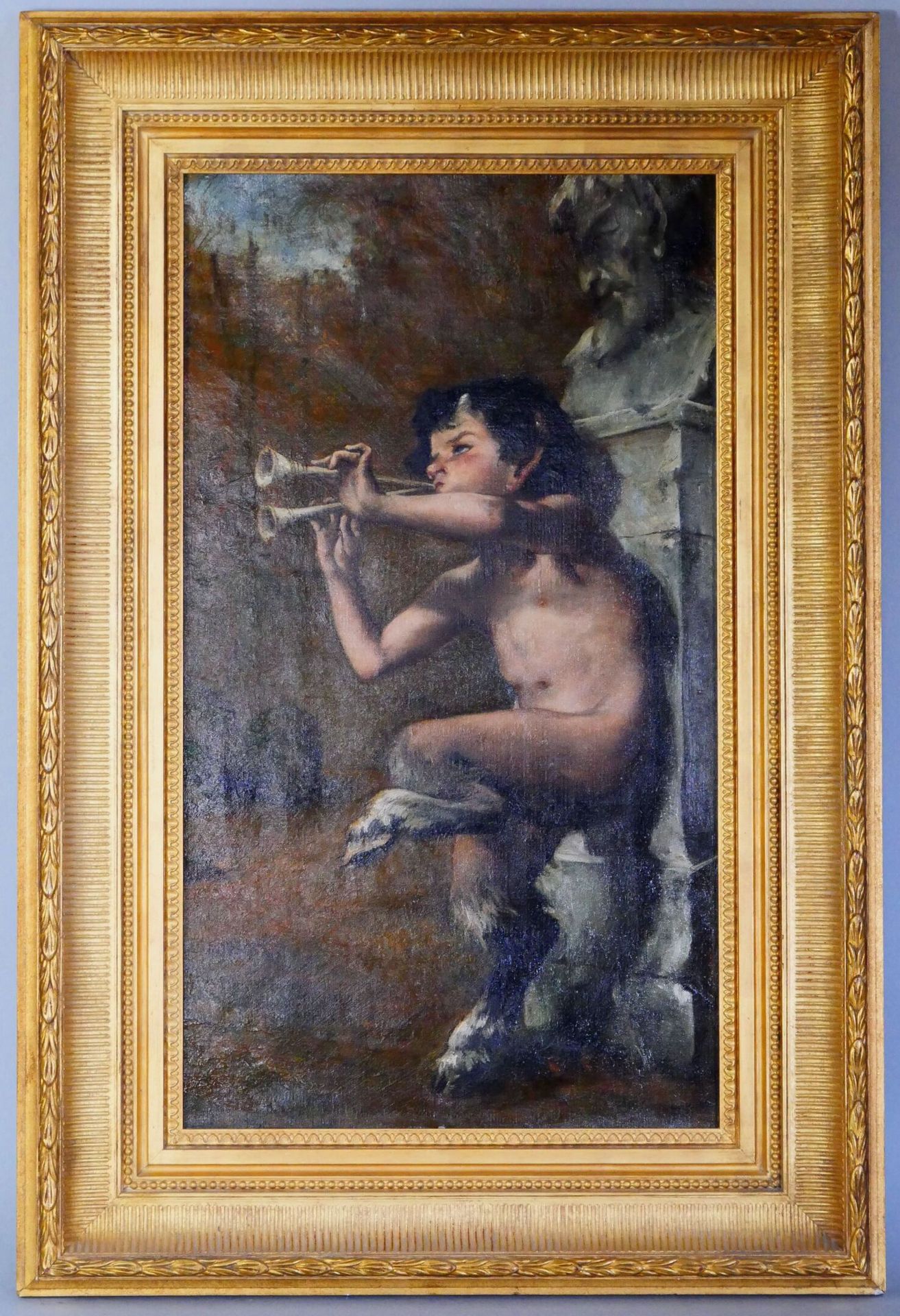 Null 儒勒-夏尔-肖克 (1846-1937) 
吹奏双喇叭的精灵
右下角签名的布面油画
尺寸：61 x 35厘米 
带画框尺寸：80 x 53.5厘米 
&hellip;