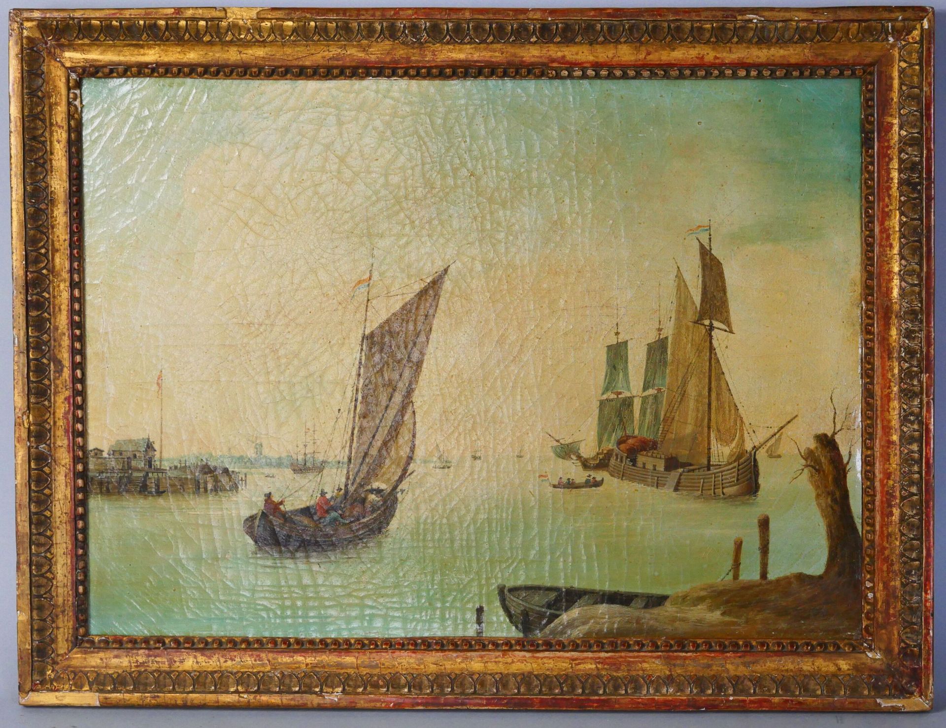 Null 19世纪的荷兰学校 
从港口出来 
布面油画 
尺寸：34 x 47,5 cm 
带画框尺寸 : 40 x 53

拍卖会将于2023年4月13日星期&hellip;