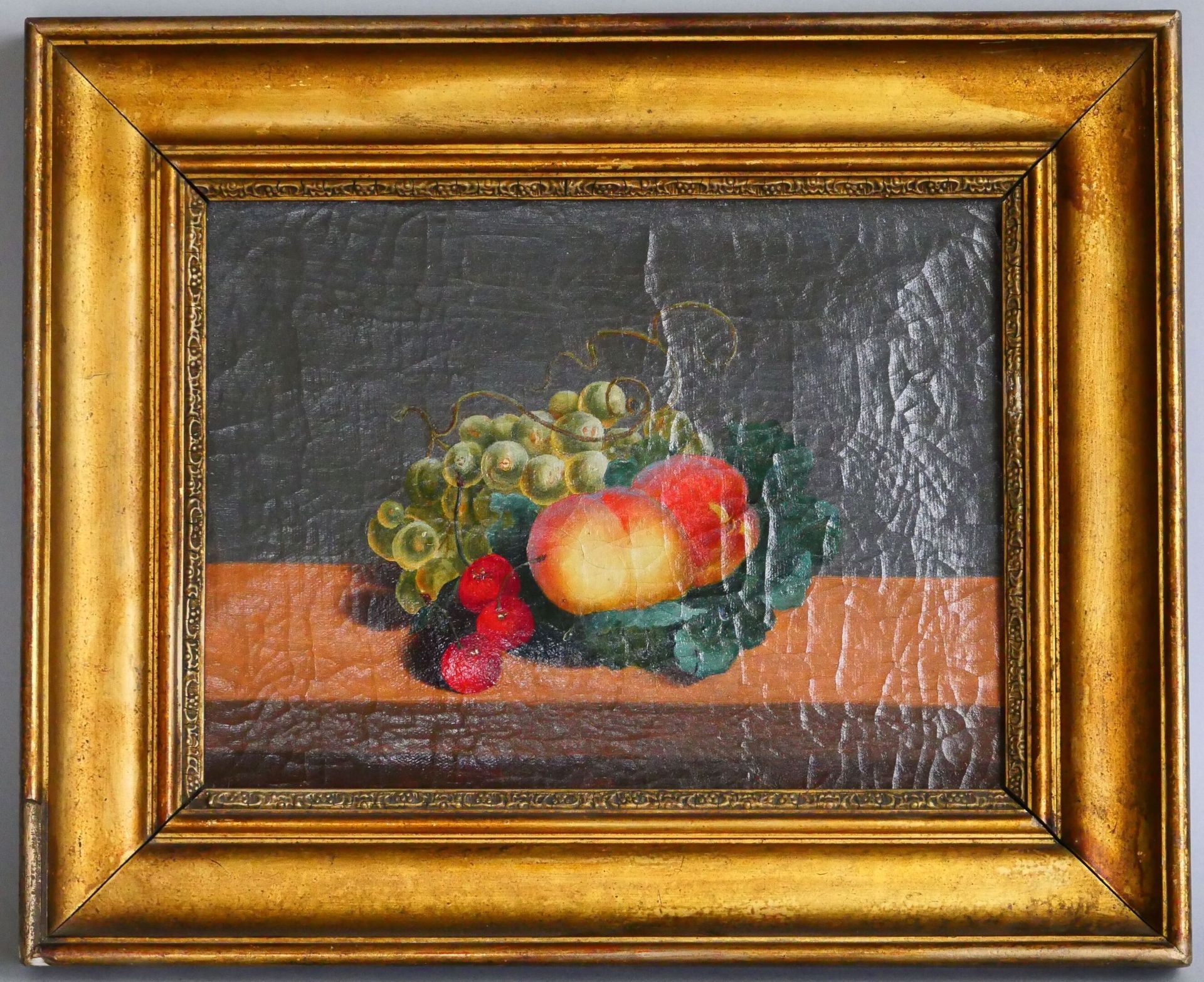 Null 19世纪的学校 
夹板上的水果静物画
布面油画 
尺寸：25 x 33 cm 
带画框尺寸：37.5 x 45.5厘米 
(裂缝) 

收集拍品将仅通&hellip;