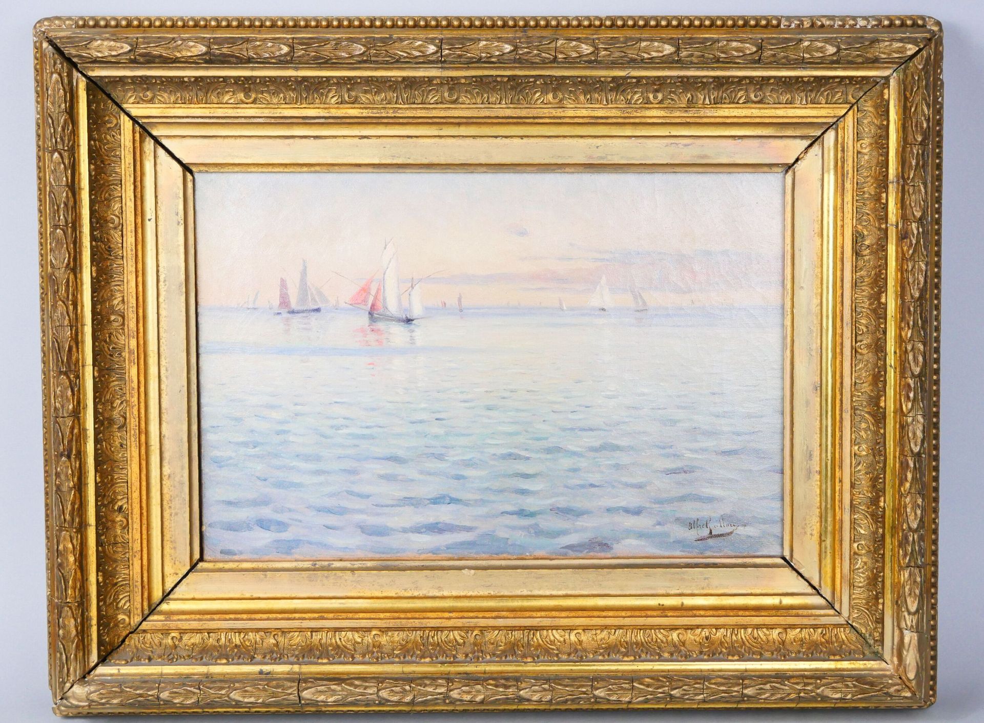 Null 阿尔弗雷德-吉约(1844-1926)
海洋 
布面油画，右下角有签名
尺寸：21,5 x 33 cm 
带画框尺寸：37.5 x 48.5厘米

拍&hellip;