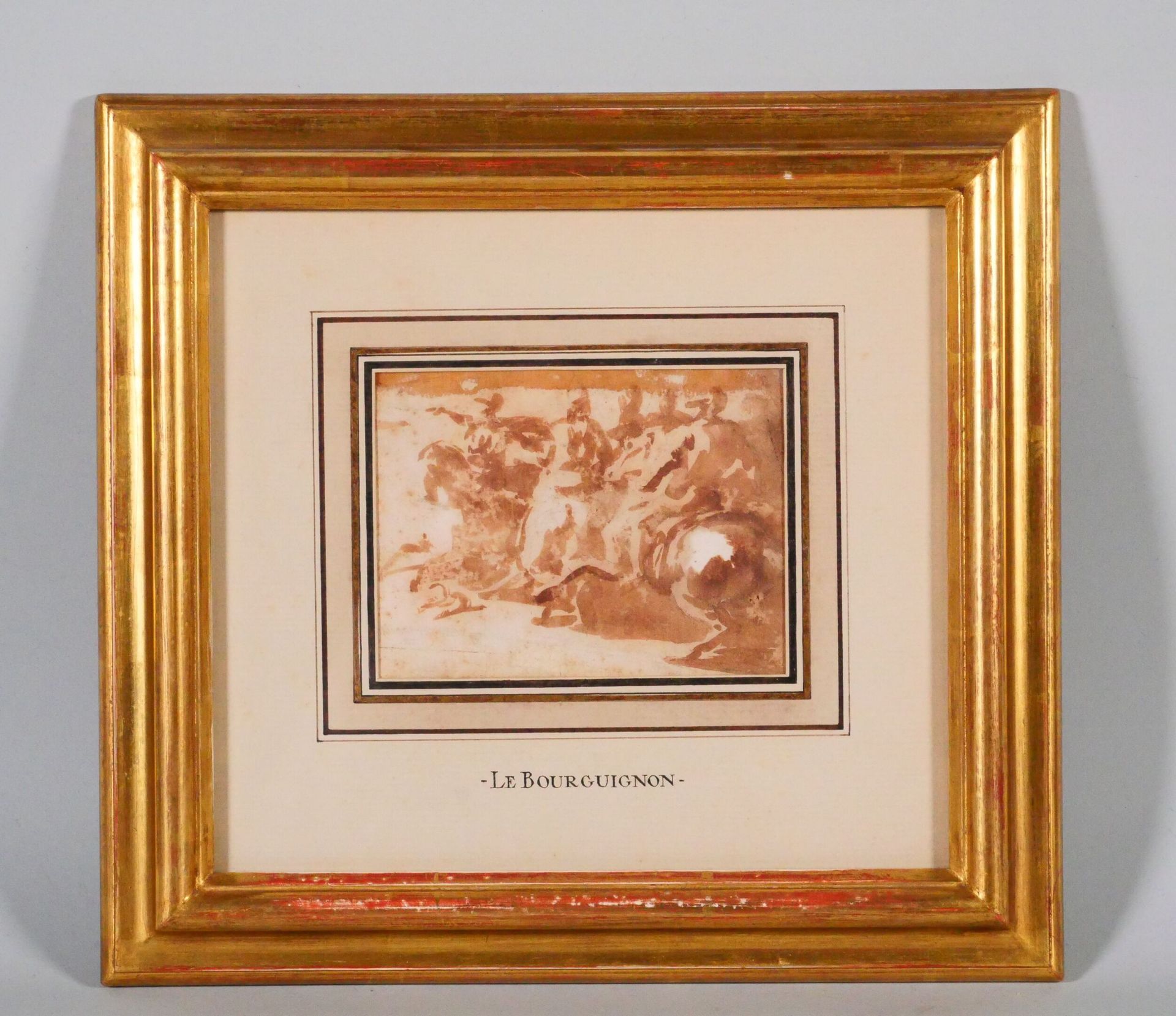 Null 17世纪的意大利学校 
骑兵的冲突
黑色铅笔线条上的棕色水洗 
视线尺寸：8.5 x 11.5厘米
带画框尺寸：25 x 27厘米
(泪水)

专家 &hellip;