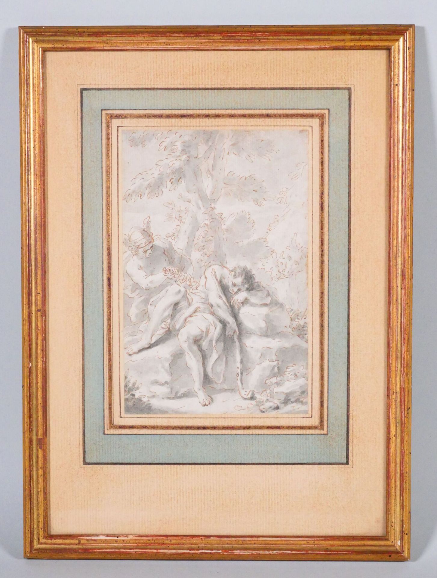 Null 18世纪意大利学校 
水星和阿古斯
钢笔和棕色墨水，灰色水洗 
视线尺寸：17 x 11厘米
带画框尺寸：31 x 22.5厘米 

专家 : Cab&hellip;