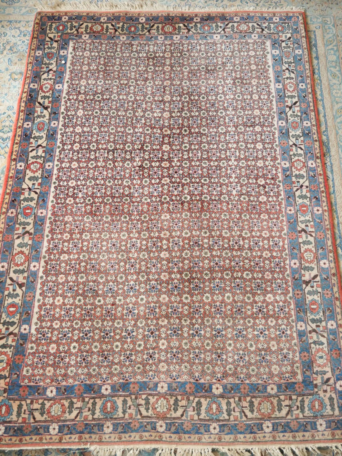 Null Rectangular silk carpet with three wide borders, the central one decorated &hellip;
