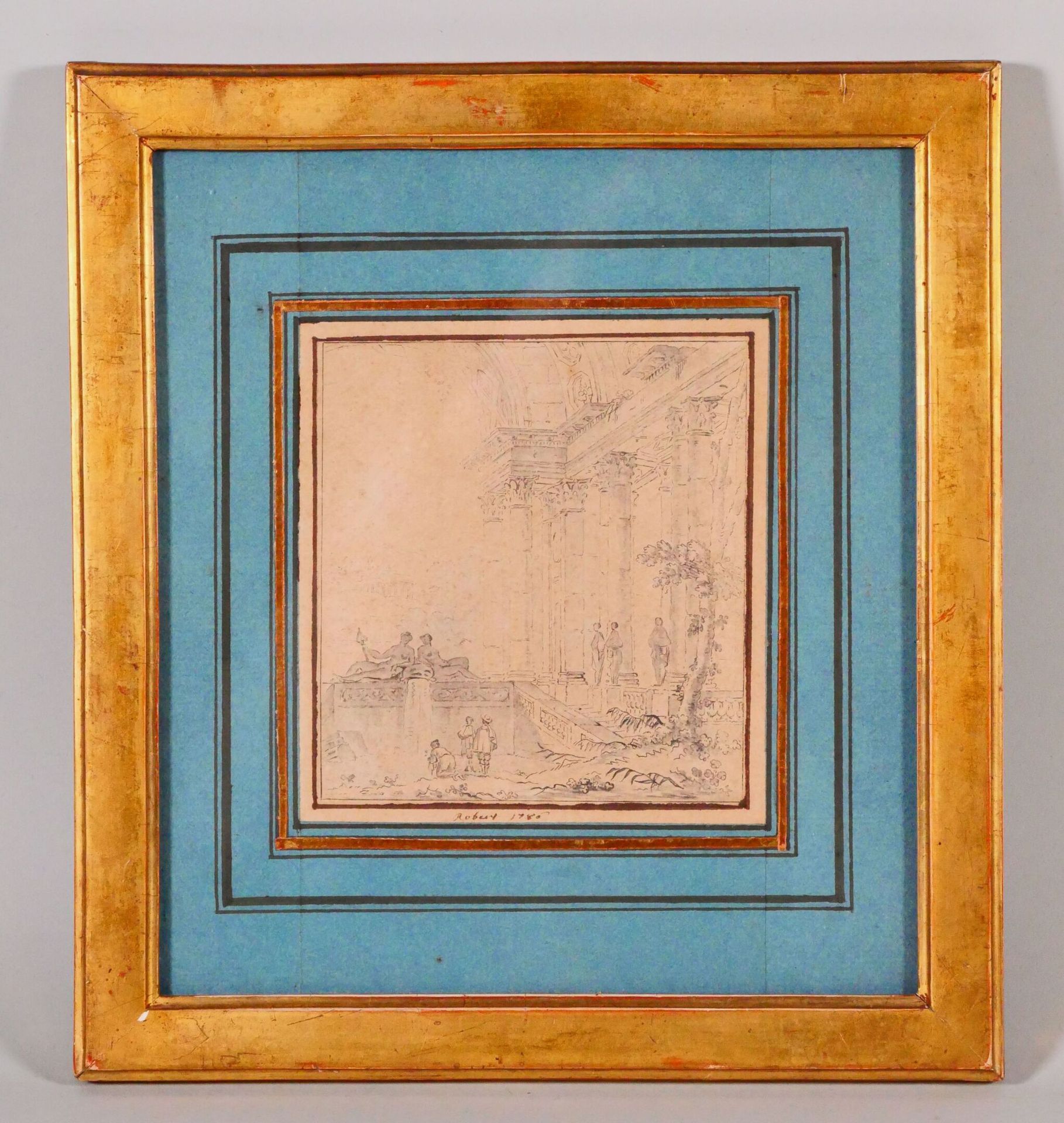 Null 18世纪的法国学校
生动的废墟
钢笔和棕色墨水，灰色水洗
底部注有 "罗伯特1786 "字样
视线尺寸：12 x 11,5厘米
带画框尺寸：24.5 &hellip;