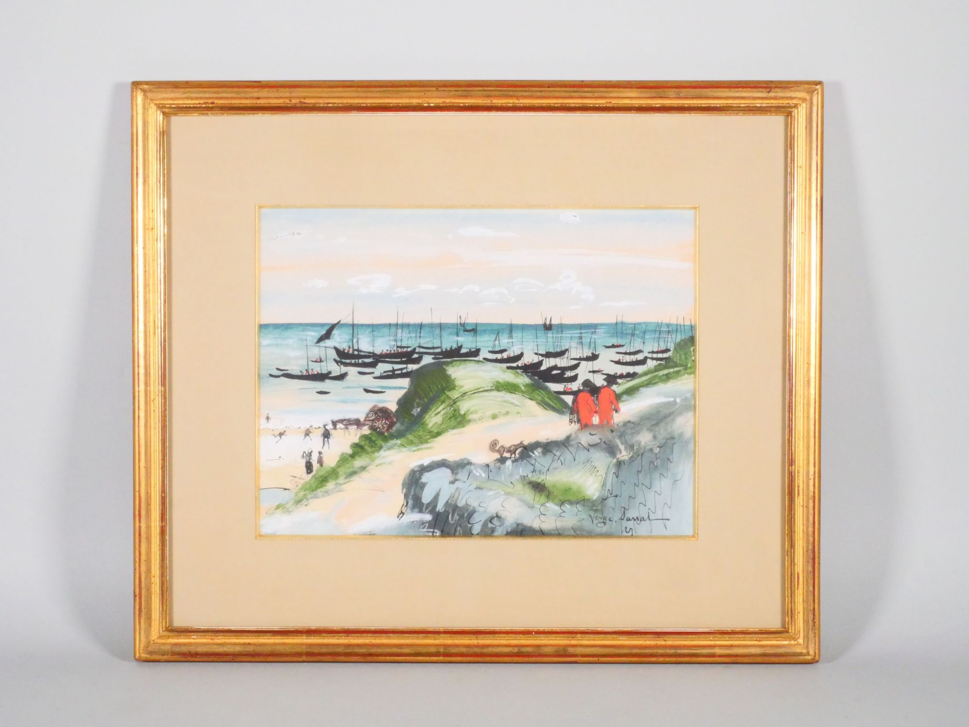 Null 亨利-VERGÉ-SARRAT (1880-1966)
叶岛的步行者
纸上水彩和墨水，右下方有签名。 
视线尺寸：20 x 26 cm 
带画框尺寸：&hellip;