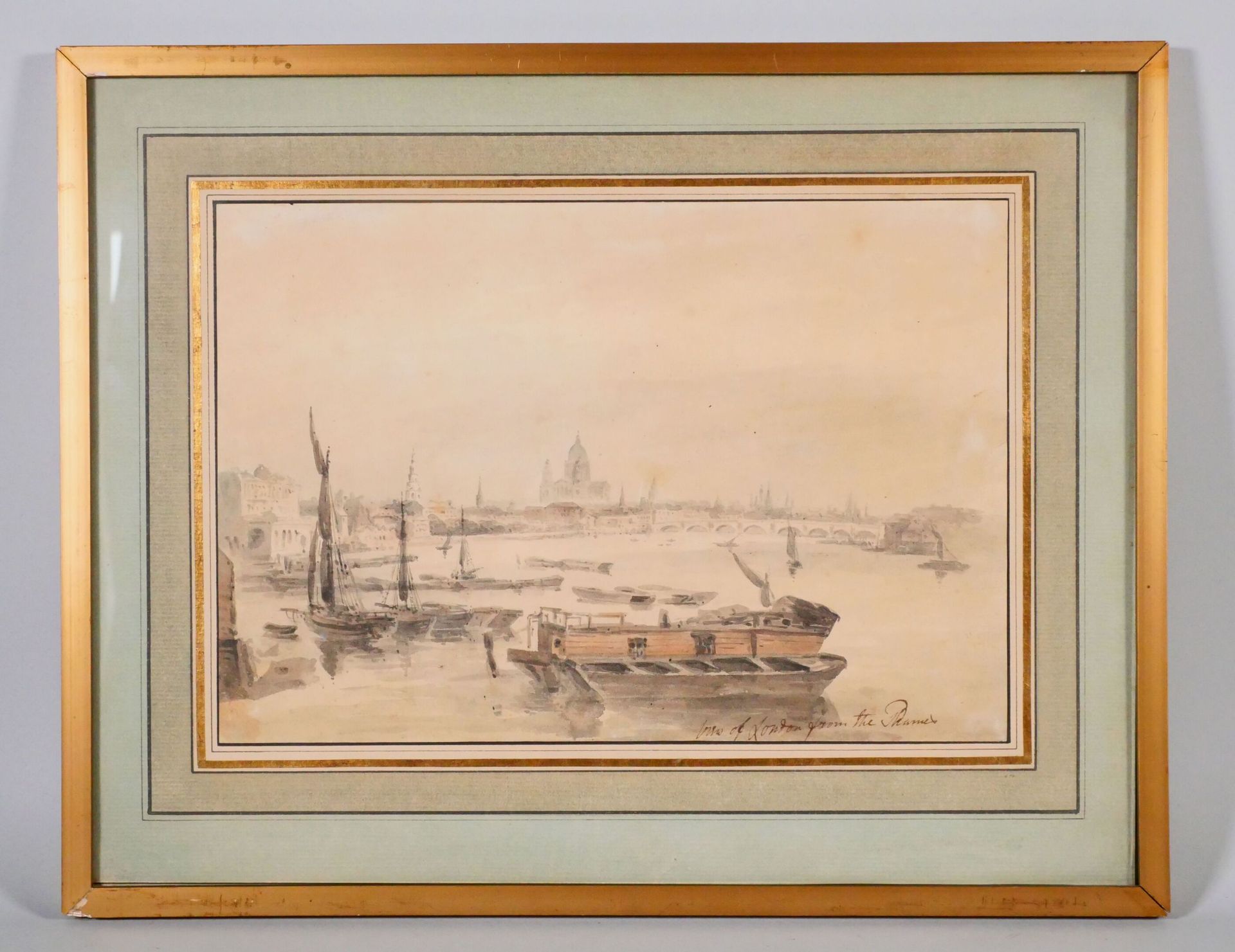 Null 19世纪英国学校 
伦敦之景
水彩画
尺寸：20.5 x 30厘米
(底部注有 "从泰晤士河看伦敦")

专家：Cabinet de Bayser -&hellip;