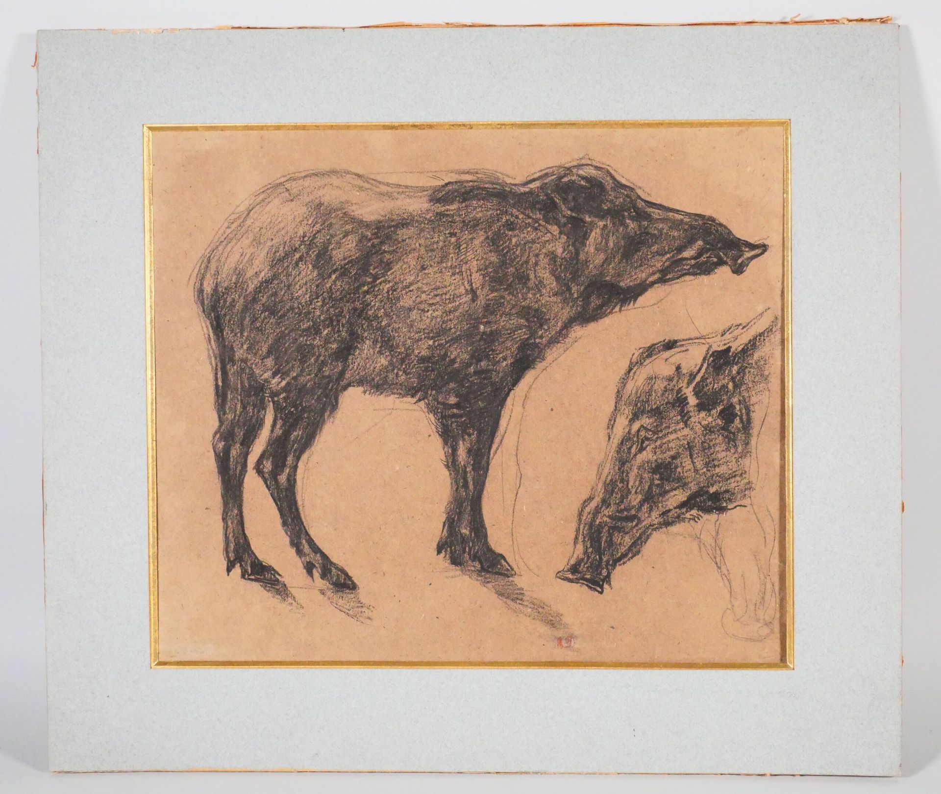Null 19世纪法国学校
一头野猪的研究
黑石
尺寸：27.5 x 32.5厘米
底部印有Andrieu（L.838）。

专家 : Cabinet de B&hellip;