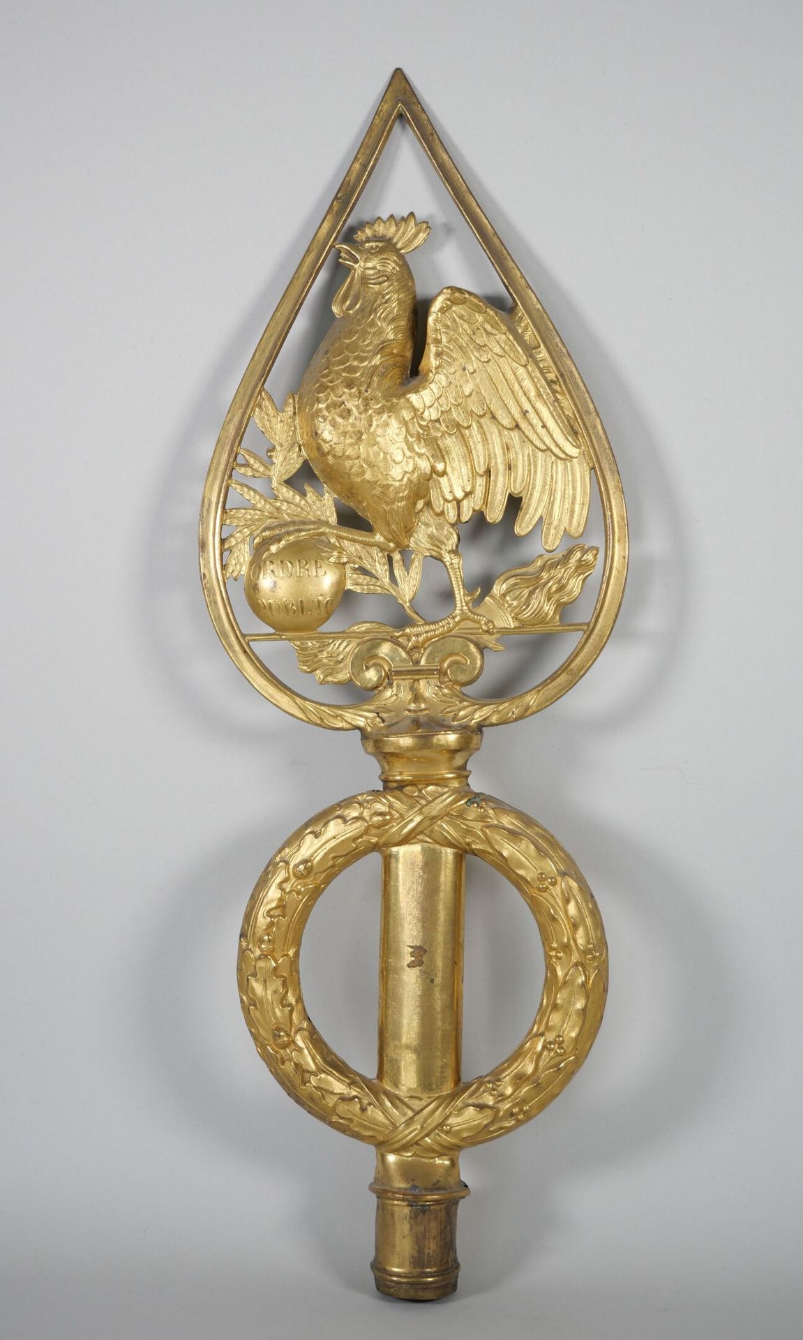 Null Gilded, stamped sheet metal flagpole with rooster motif. Louis-Philippe per&hellip;