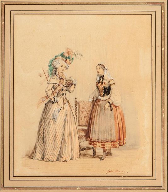 Null DAVID Jules (1808-1892)
Portrait de deux jeunes femmes
Aquarelle et rehauts&hellip;
