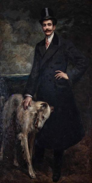 Null S. VINCENT (XIXe siècle)
Portrait d'homme au lévrier
Huile sur toile signée&hellip;
