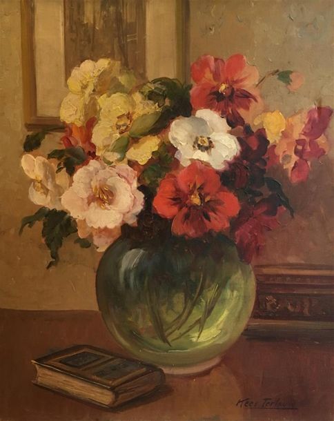 Null TERLOUW kees (1890-1948)
Nature morte au vase de fleurs et au livre. 
Huile&hellip;