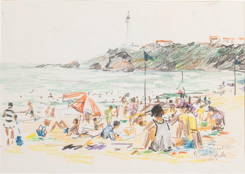 Null MALLE Charles - (1935)
La plage
Crayon sur papier signé, situé Barritz et d&hellip;