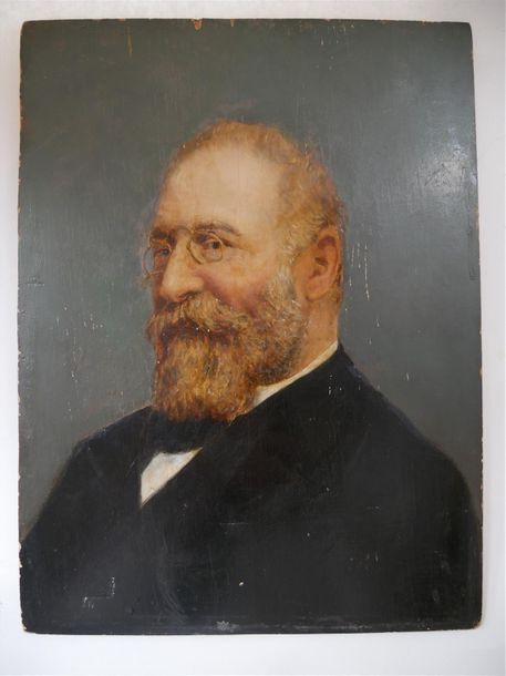 Null Ecole Française fin XIXème.
Portrait d'homme à la veste noire.
Huile sur pa&hellip;