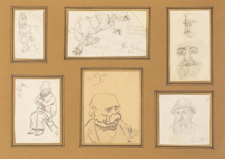 Null Ecole XIXème
Etude de personnage, 
Sept dessins dans deux cadres, mine de p&hellip;