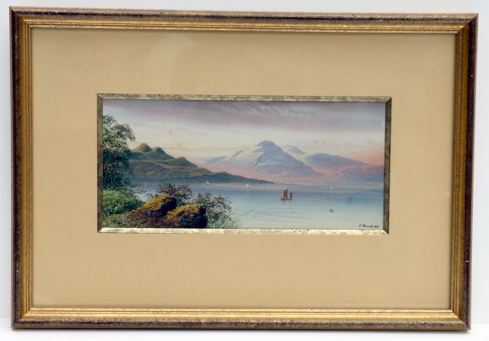 Null Edmund Darch LEWIS (1835-1910) (?) "Le lac" aquarelle Sbd, datée 88. H 12 x&hellip;