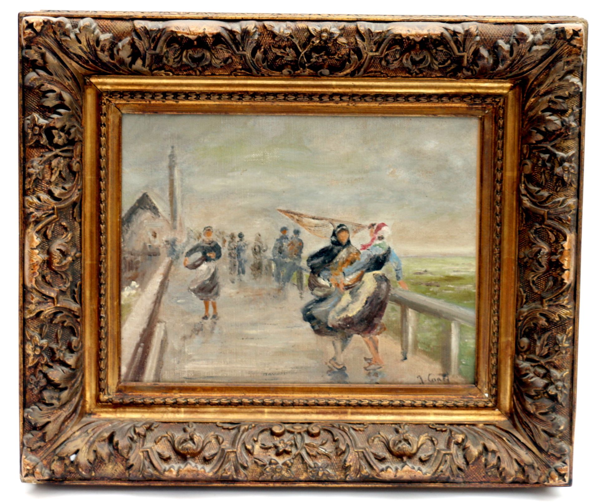 Null J.CAREL (?) "Return from fishing in Brittany" Hst, sbd. H 27 x 35 cm