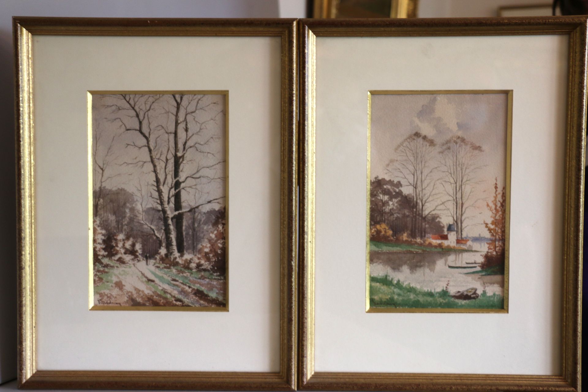 Null "Paesaggi" firma illeggibile, 2 acquerelli fromant pendant, SBG, 23 x 14 cm&hellip;