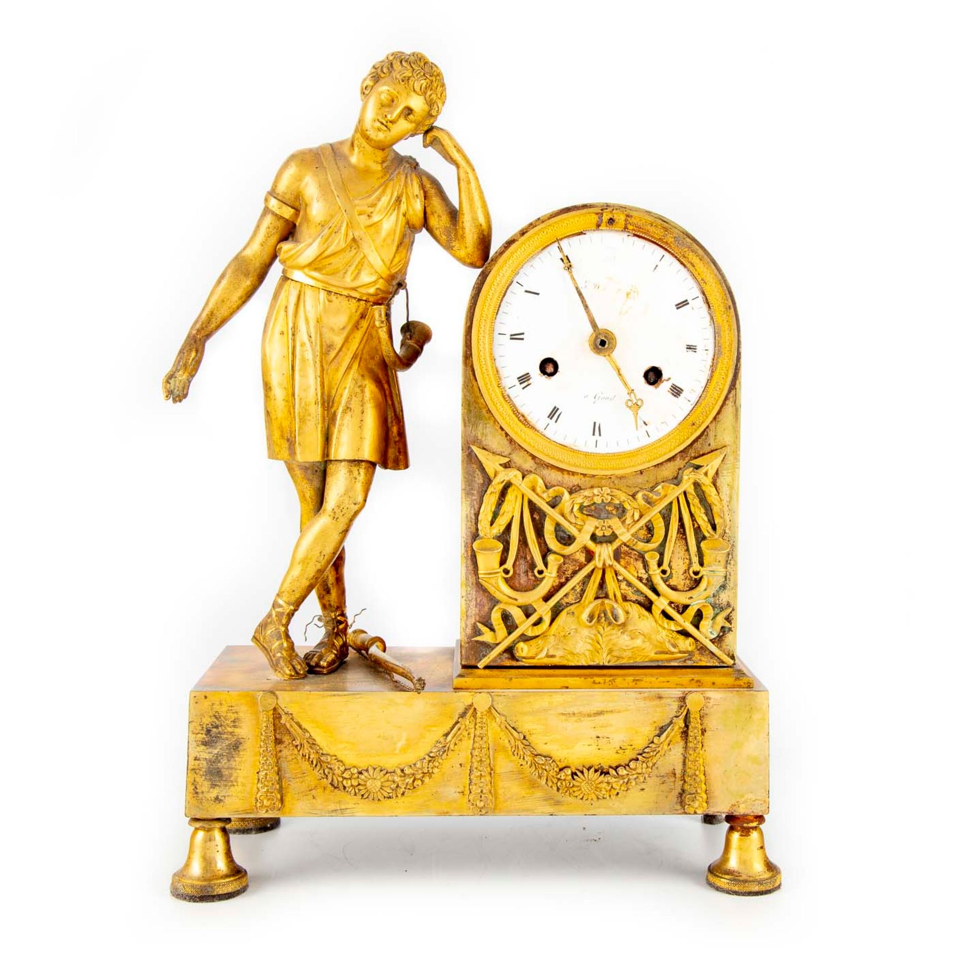 Null 代表猎人的古董主题铜钟，长方形底座

帝国时期

H.34 cm; L. : 23 cm

事故和失踪的机制