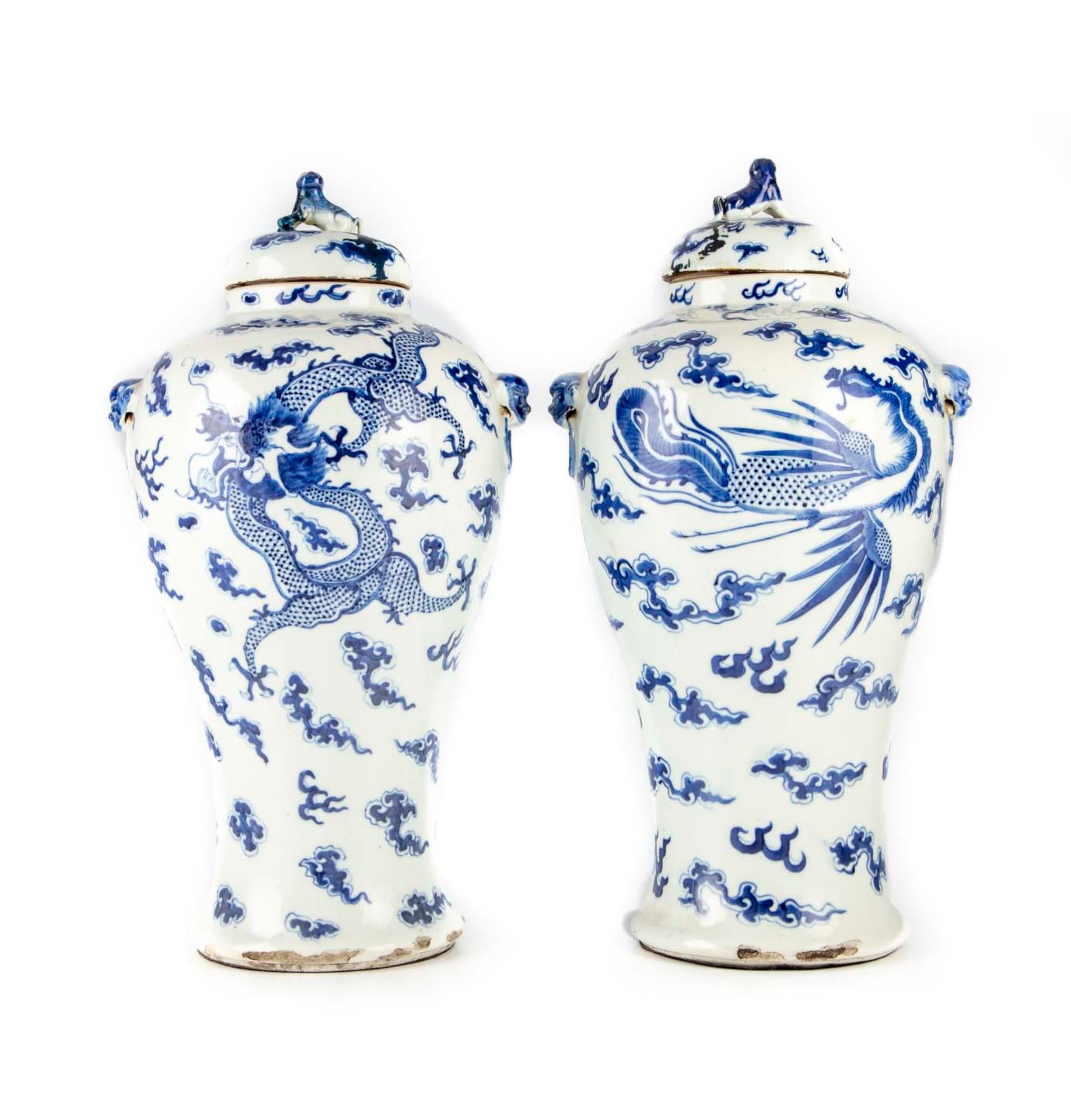 CHINE CHINA

Pair of covered porcelain vases of baluster shape with blue undergl&hellip;