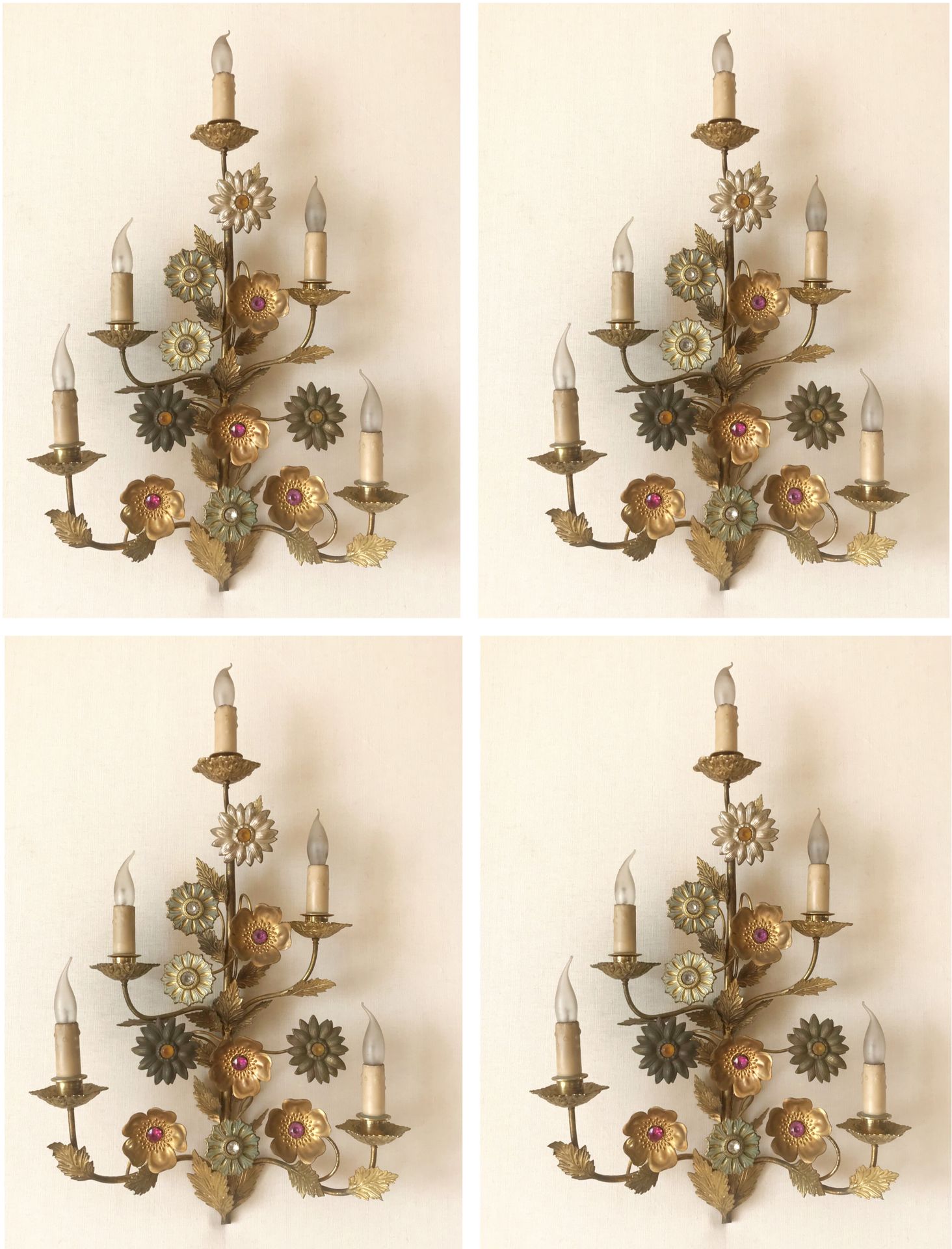 Maison JANSEN Attributed to the House of JANSEN 

Suite of four sconces with fiv&hellip;