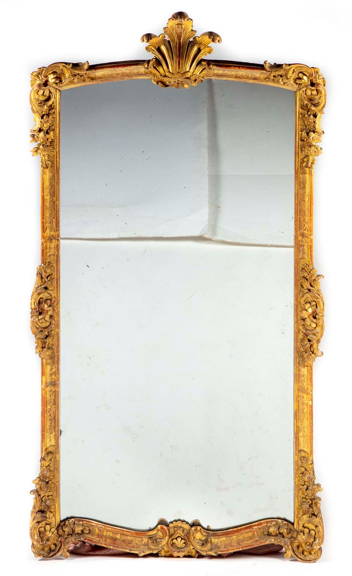 Null Large gilded wood mantel mirror molded and carved with leaves and flowers, &hellip;