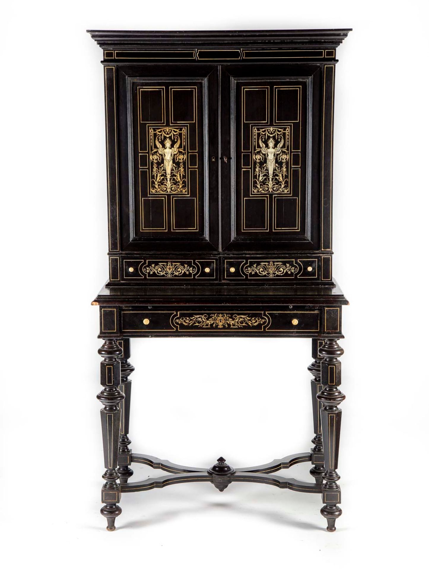 Null Cabinet in ebony and engraved ivory marquetry opening on two doors with ten&hellip;