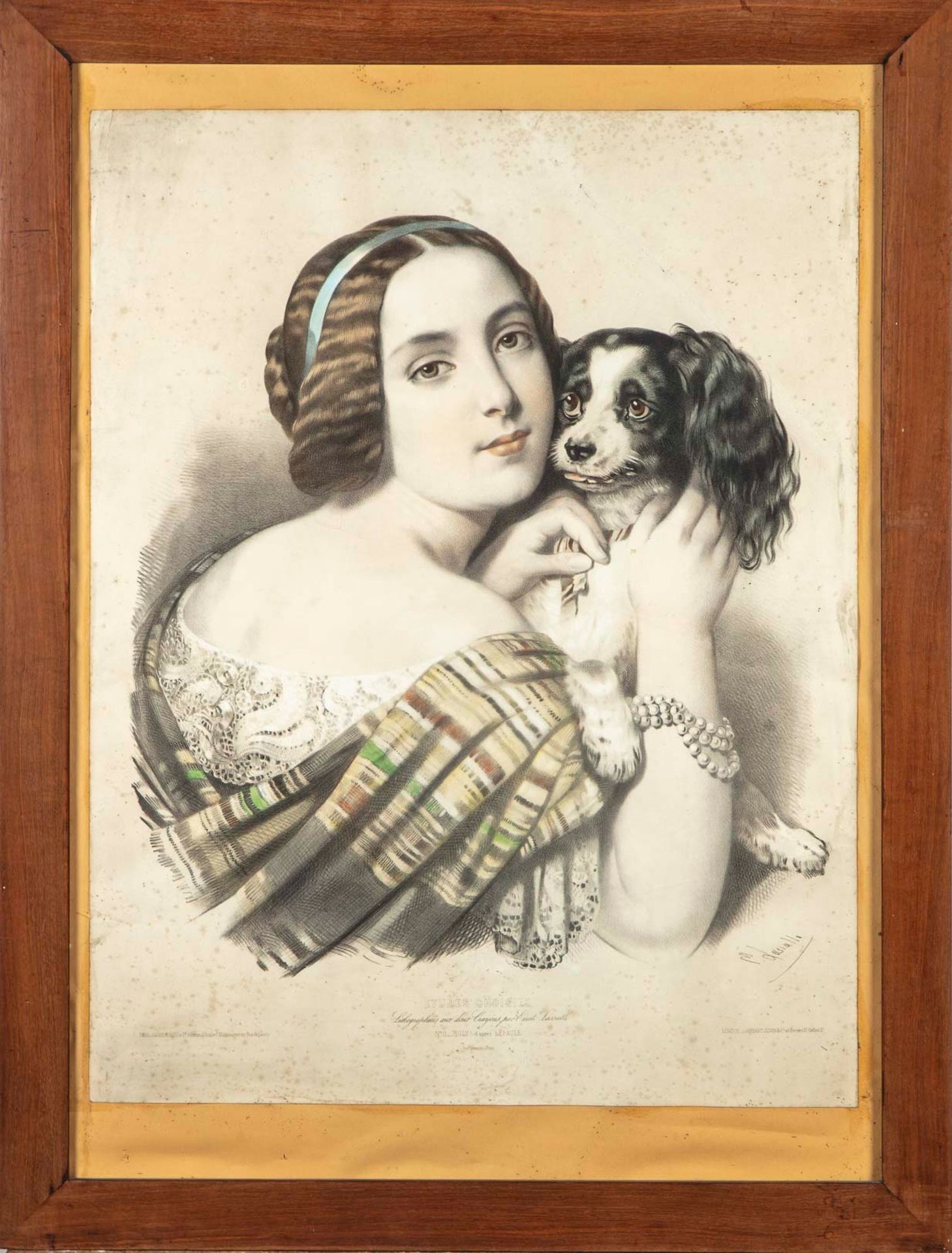 LEPAULE 根据Lépaule的作品，由Emile Lassalle刻制

乔利，一个女人和一只小狗的肖像

石版画与两支彩色铅笔

63 x 48,5 c&hellip;