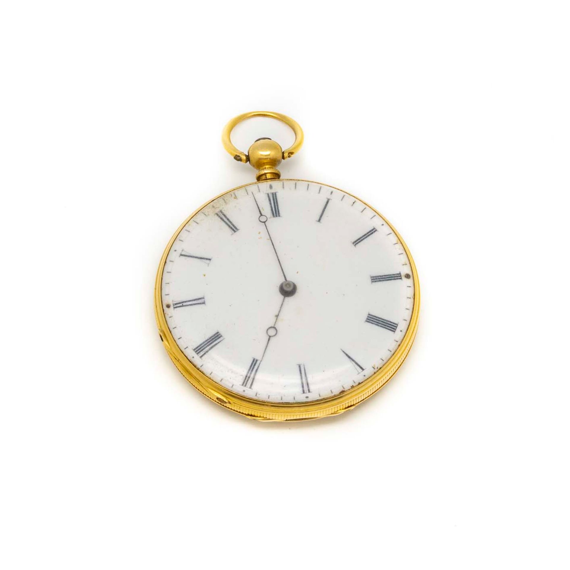 Null Reloj de bolsillo de oro amarillo, decorado con hojas de liere en el revers&hellip;