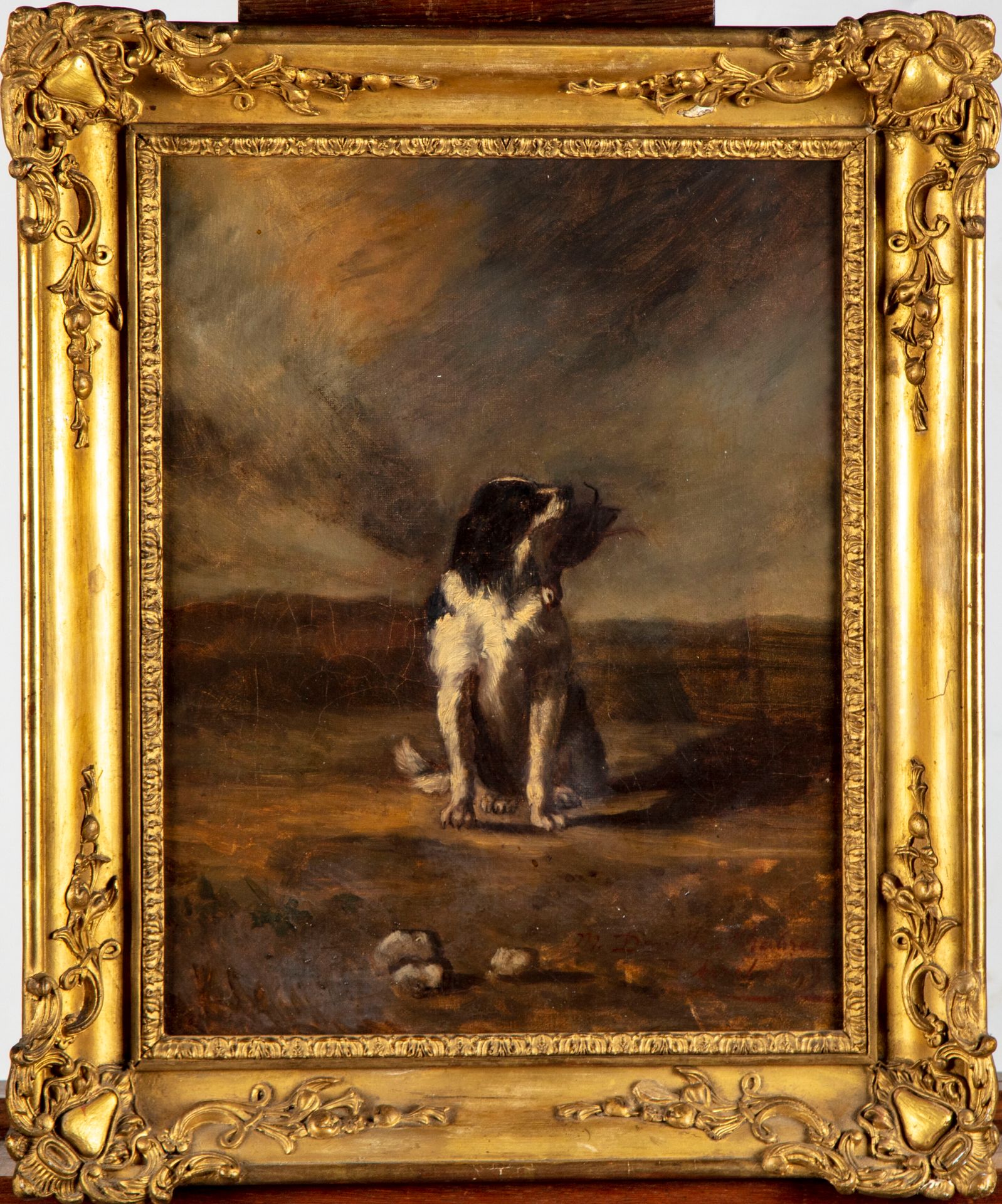 Null 19世纪的法国学校

猎狗抱着一只鸟

布面油画

右下角有 "M. DEVILLE "的签名和1839年的日期

35 x 27 cm

(修复)
