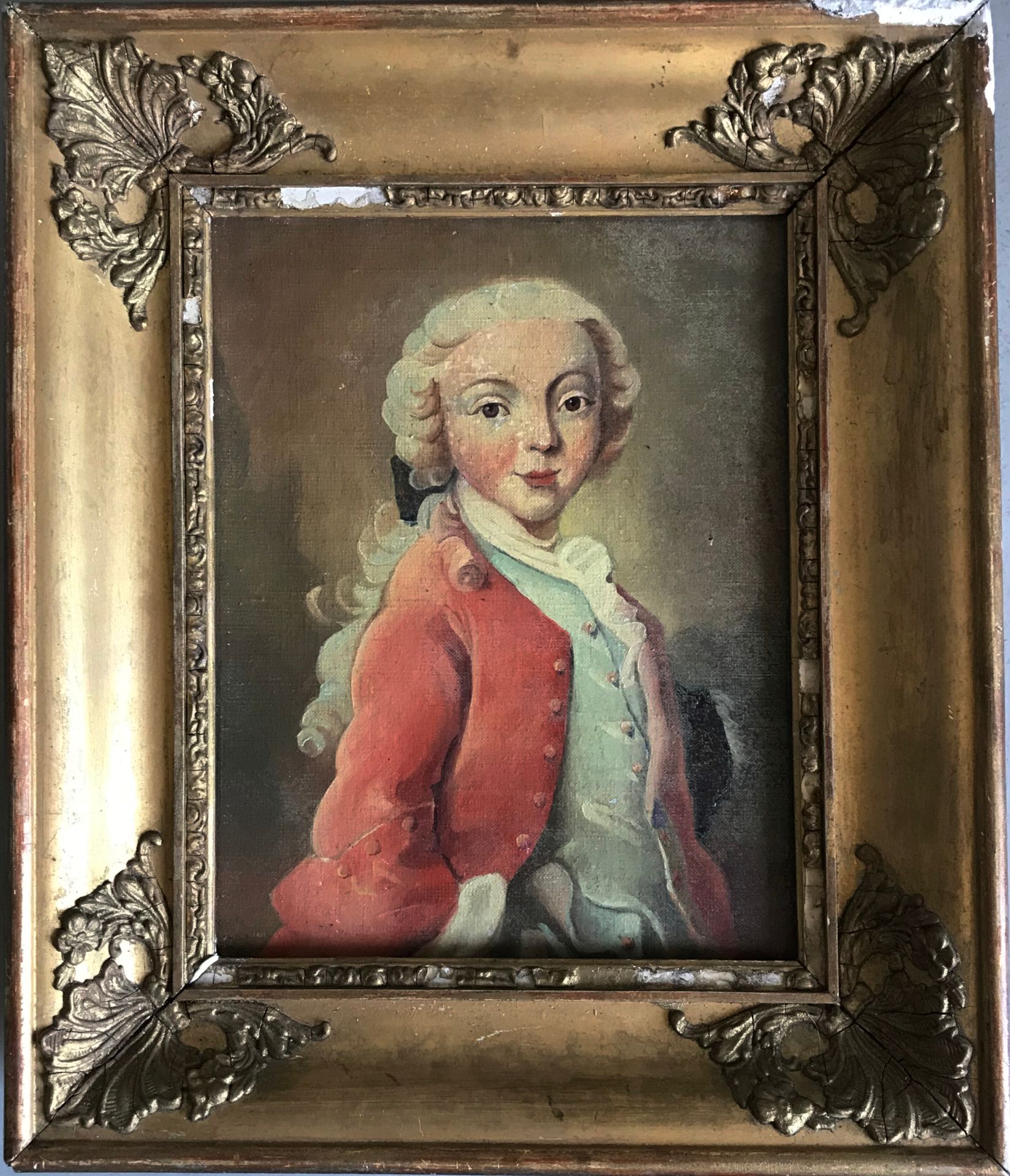 Null 18世纪风格的法国学校

一位绅士儿童的肖像

布面油画

22,5 x 17,5 cm

木质框架和镀金灰泥 19世纪(事故)