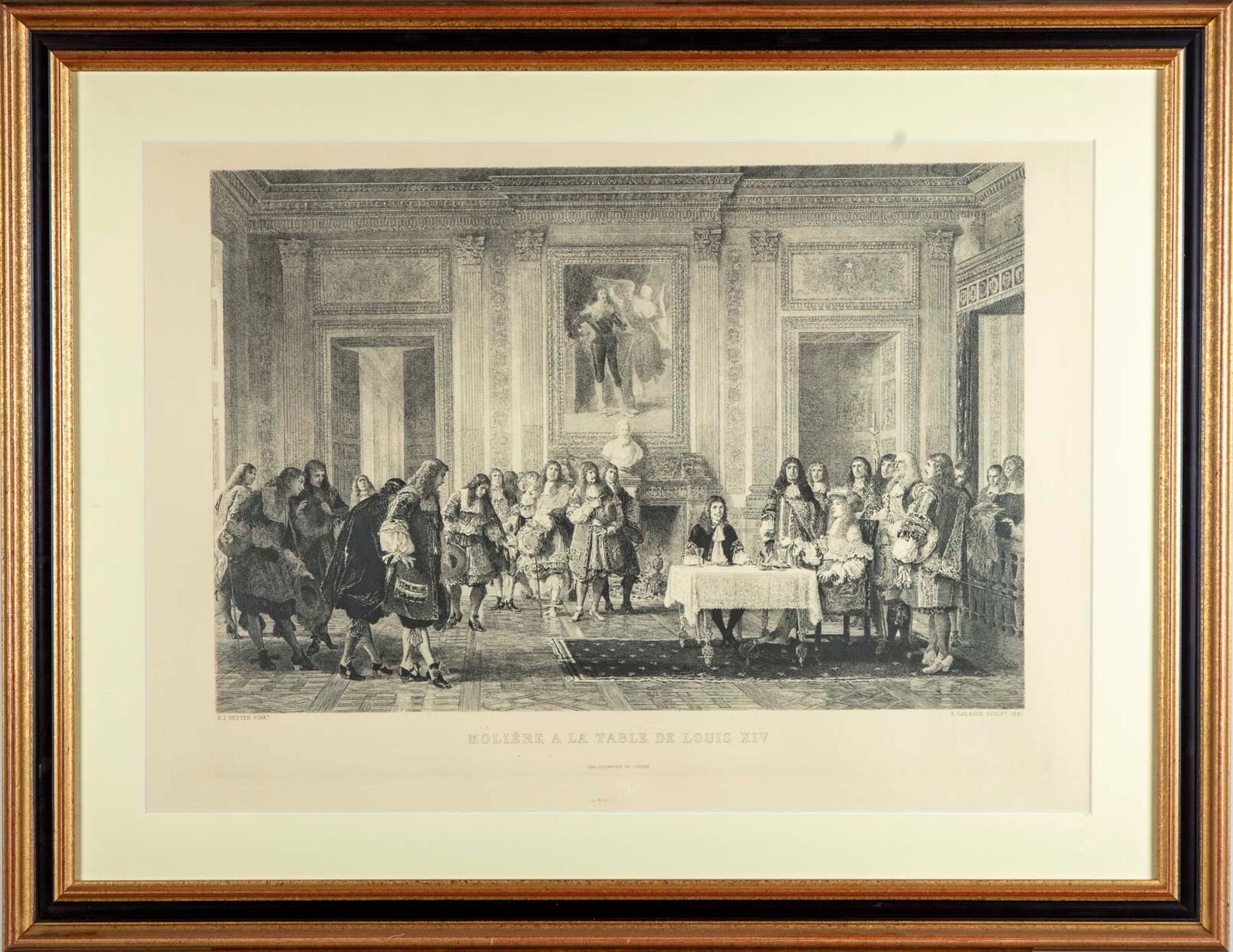 VETTER 根据H. J. VETTER的作品，由A .LALAUZE

莫里哀在路易十四的餐桌上

雕刻

国家博物馆的邮票

49 x 58 厘米

有框