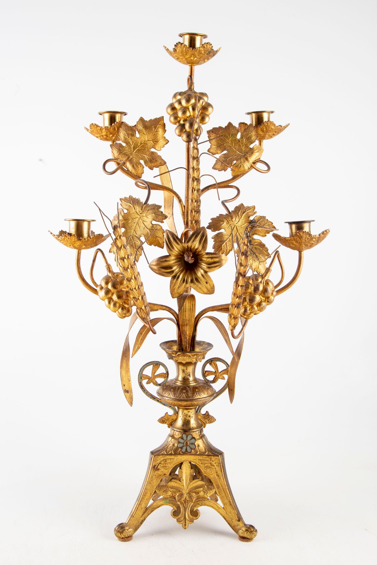 Null Grand candélabre à cinq bras de lumière en métal doré à motifs de pampres d&hellip;