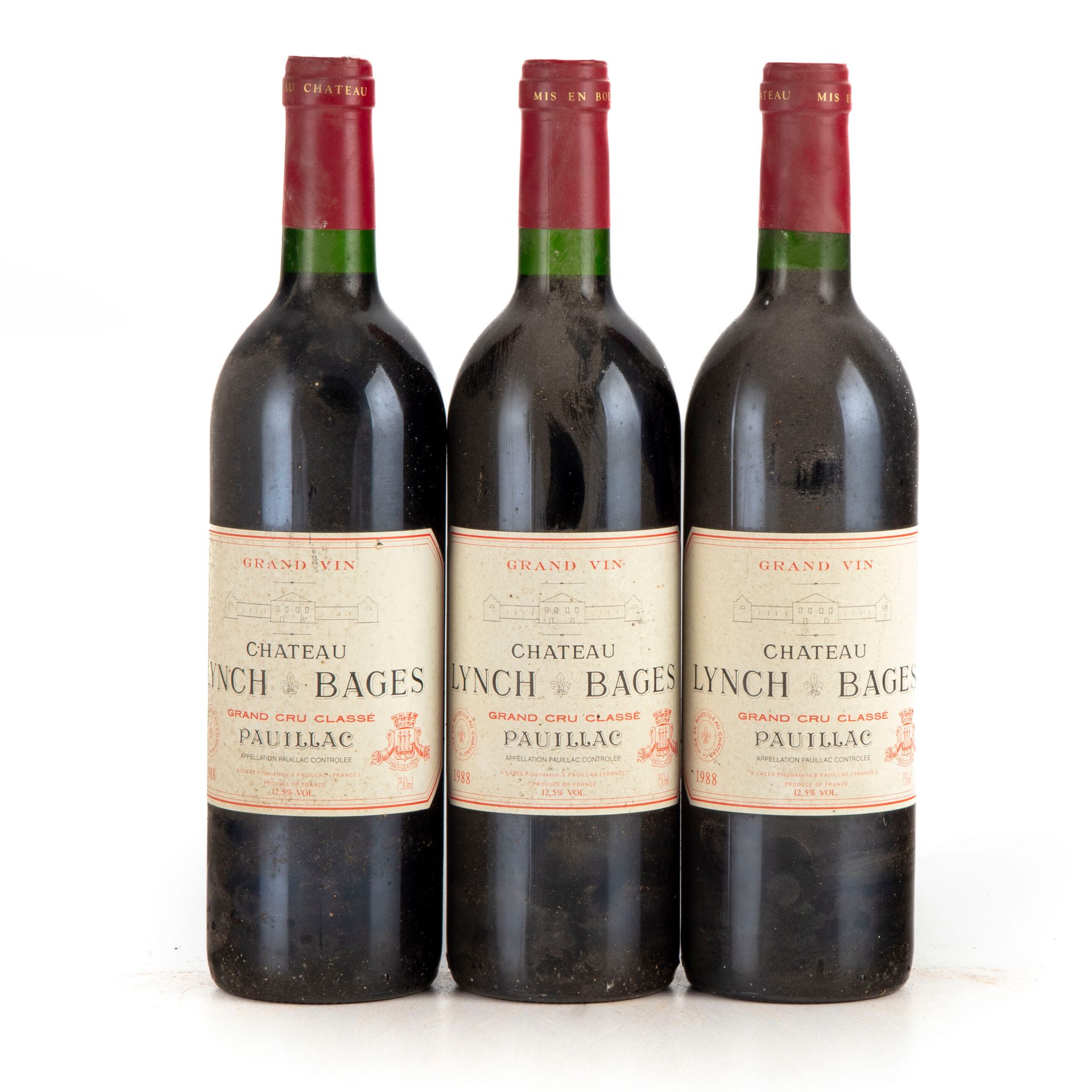 Null "3 botellas Château Lynch Bages 1988 5º GC Pauillac

(E. Lm, tlg)"