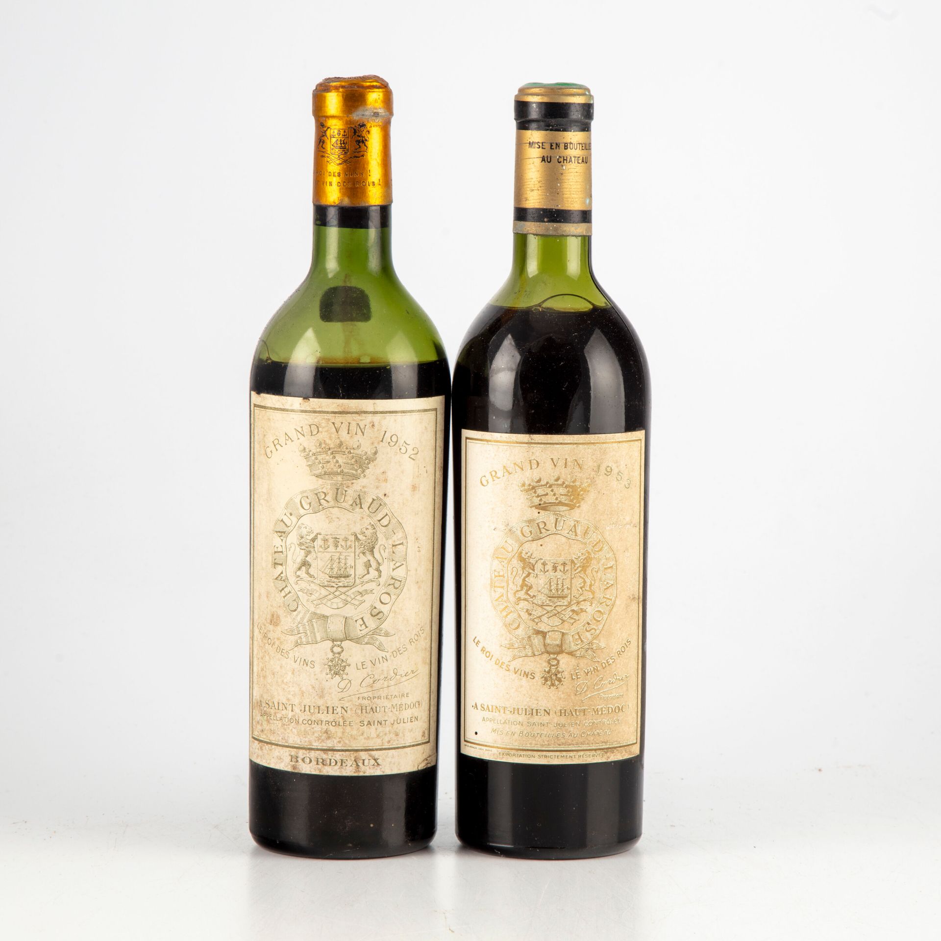 Null 2 bottiglie: 1 CHÂTEAU GRUAUD LAROSE 1952 2° GC Saint-Julien, 1 CHÂTEAU GRU&hellip;