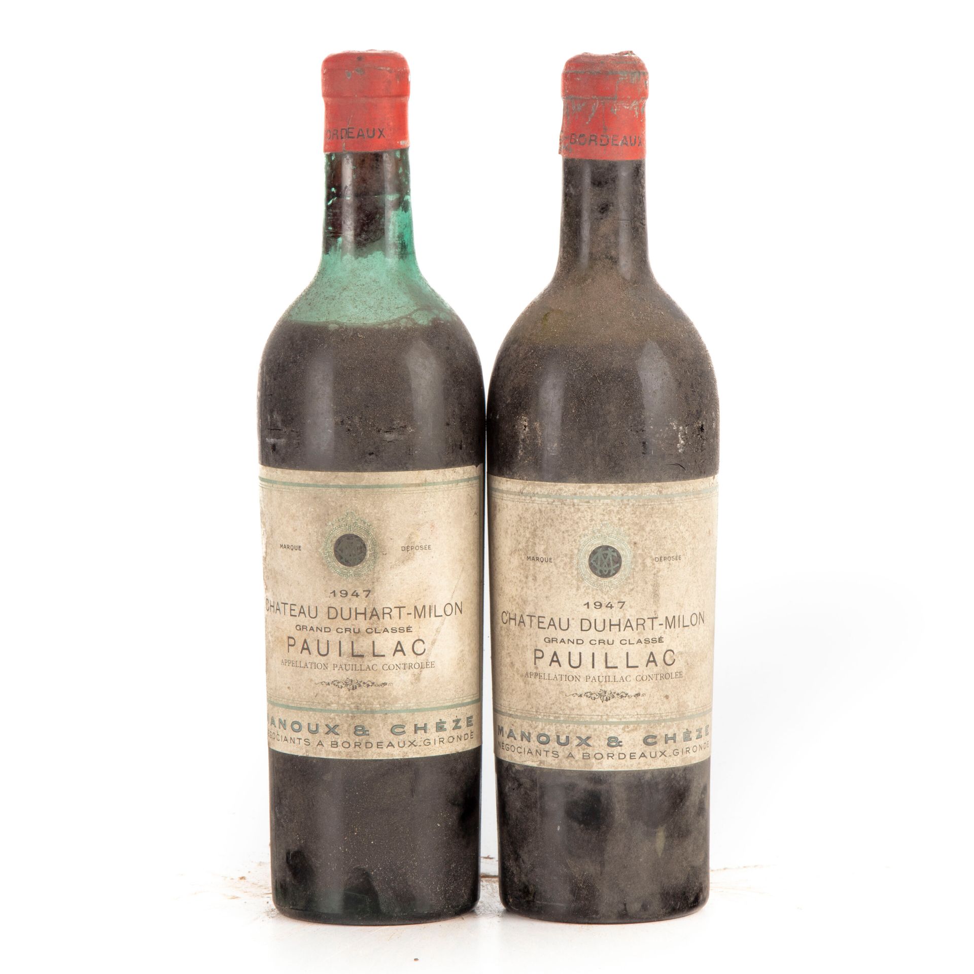 Null "2 bottiglie Château Duhart-Milon 1947 4° GC Pauillac (mise négoce Manoux &&hellip;