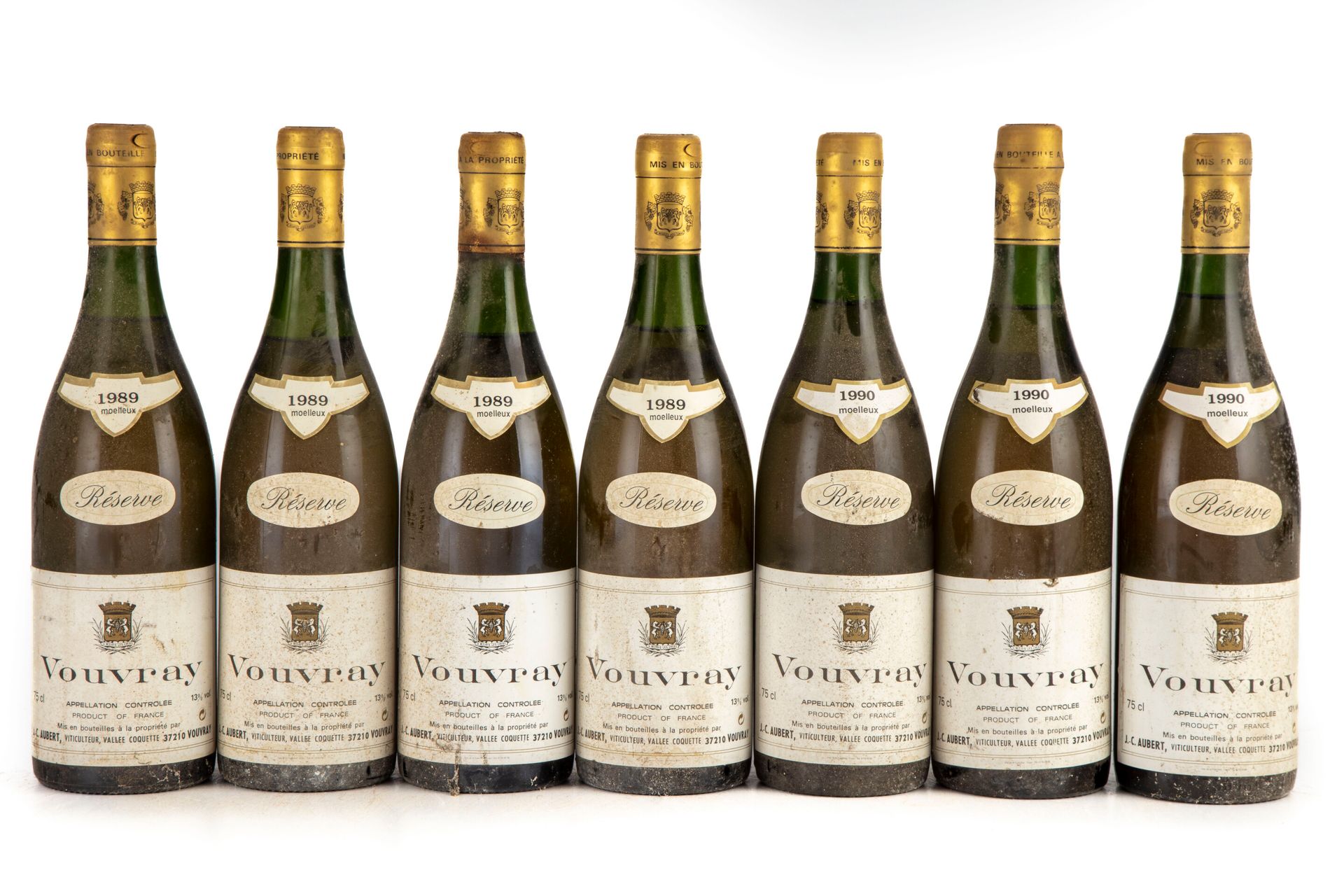 Null 7 bouteilles : 4 Vouvray 1989 Moelleux Réserve J. C. Aubert, 3 Vouvray 1990&hellip;