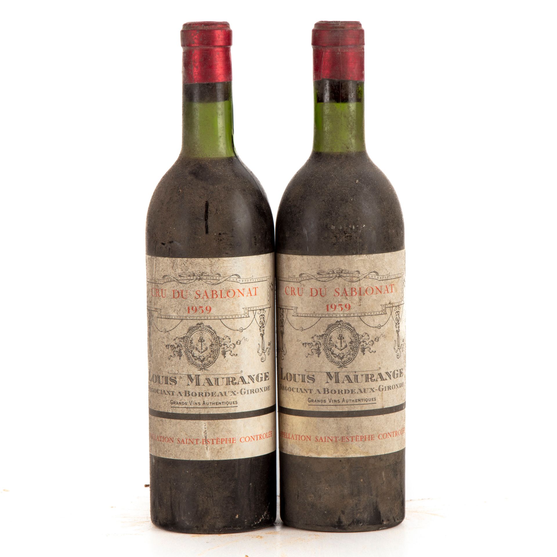 Null " 2 botellas Louis Maurange 1959 ""Cru du Sablonat"" Saint Estephe

(N. Lb,&hellip;