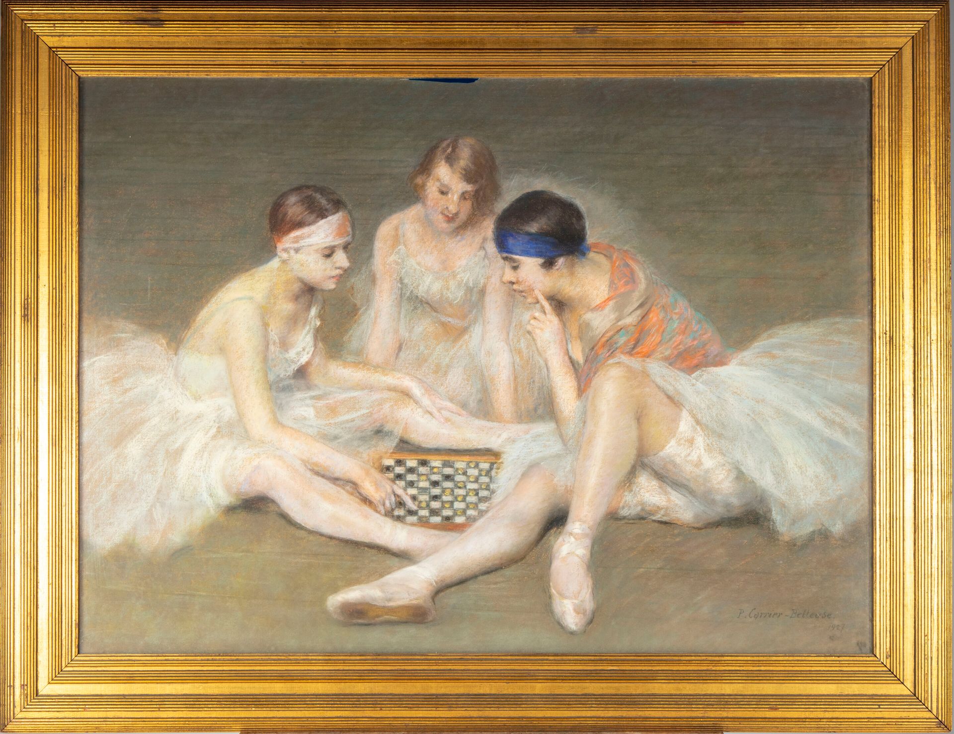 CARRIER-BELLEUSE 皮埃尔-卡里尔-贝卢斯 (1851-1932)

玩跳棋的舞者

粉彩画，右下角有签名

85 x 118厘米

镀金木框