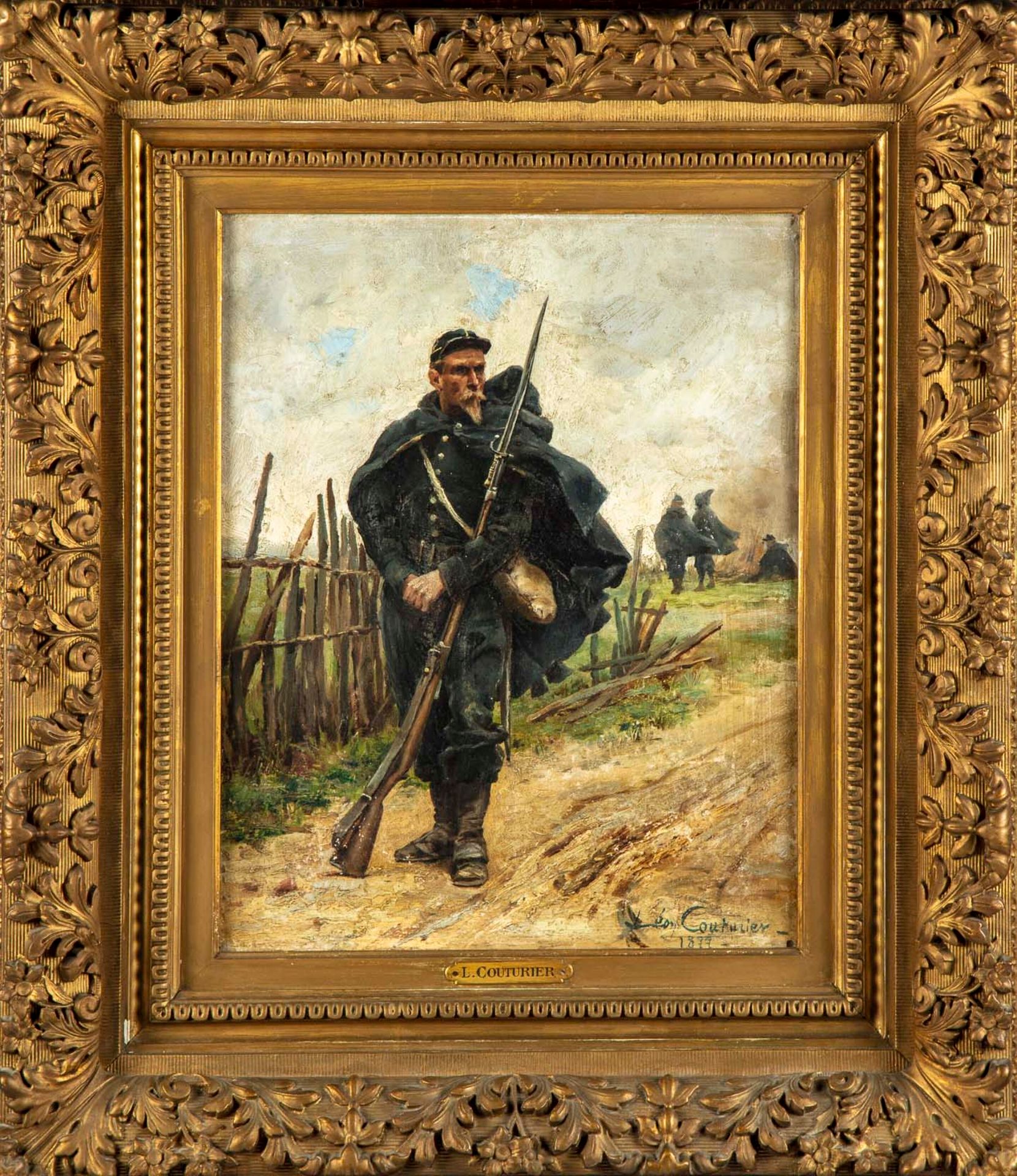 Léon COUTURIER 莱昂-库图里埃 (1842 -1935)

士兵在休息

面板油画，右下角有签名，日期为1877年

41 x 32 cm

非常&hellip;
