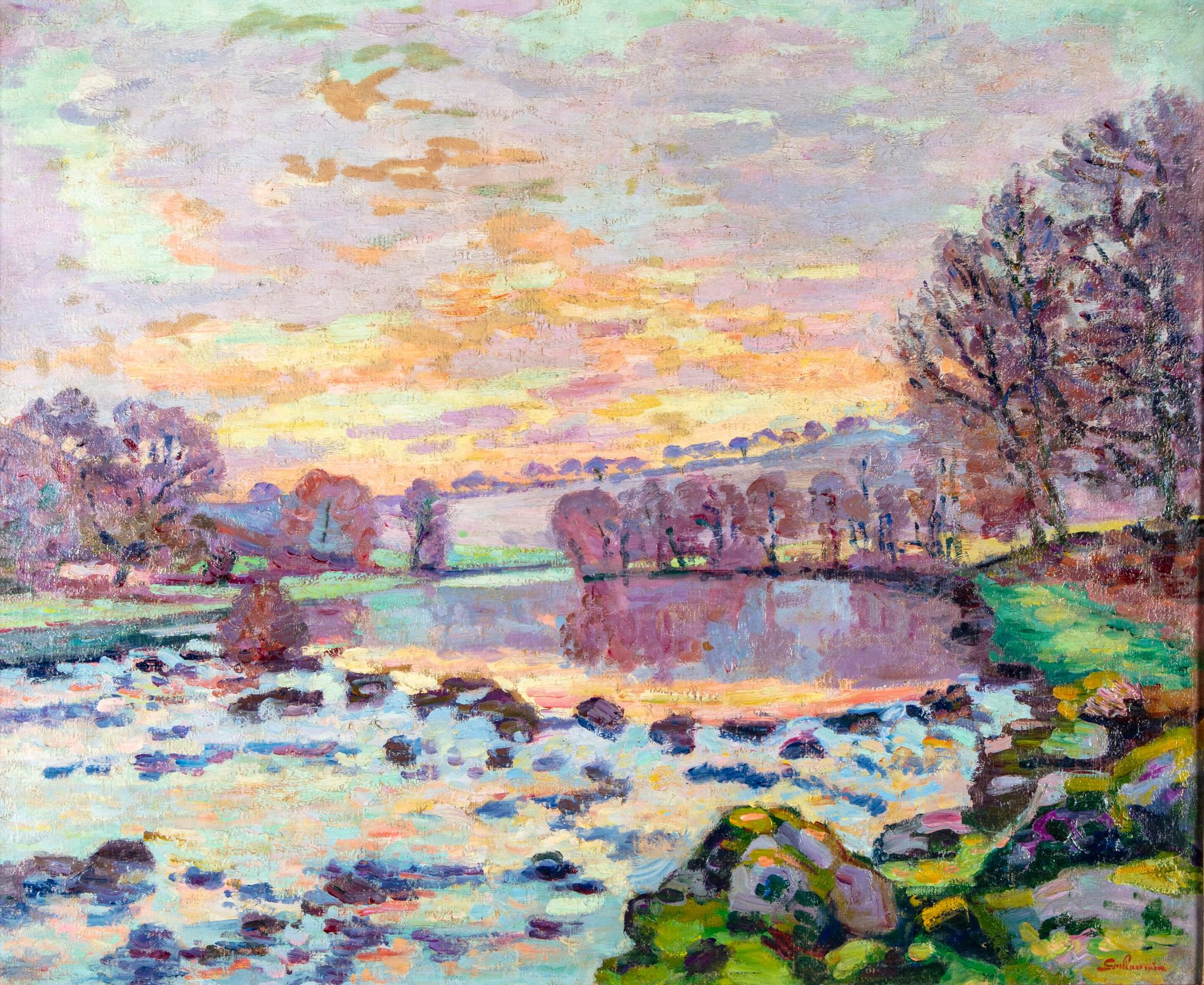 Armand GUILLAUMIN 阿尔芒-吉约明 (1841-1927) 
克勒兹省的热内丁大坝，约1908年。 
布面油画，右下角有签名 
60.5 x 7&hellip;
