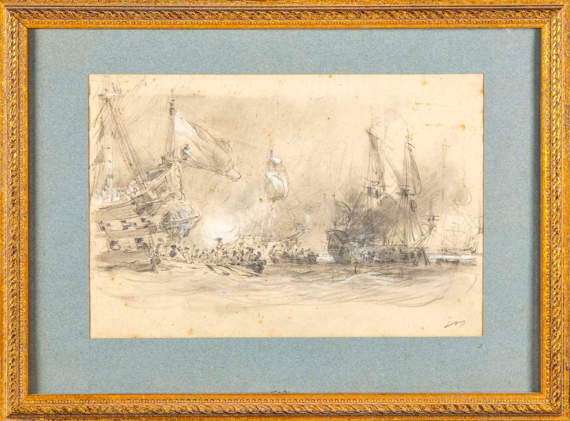Jules NOËL 19世纪末的法国学校，归属于Jules NOEL的作品

海上作战

带白色高光的铅笔画，右下角有字样

20 x 30厘米