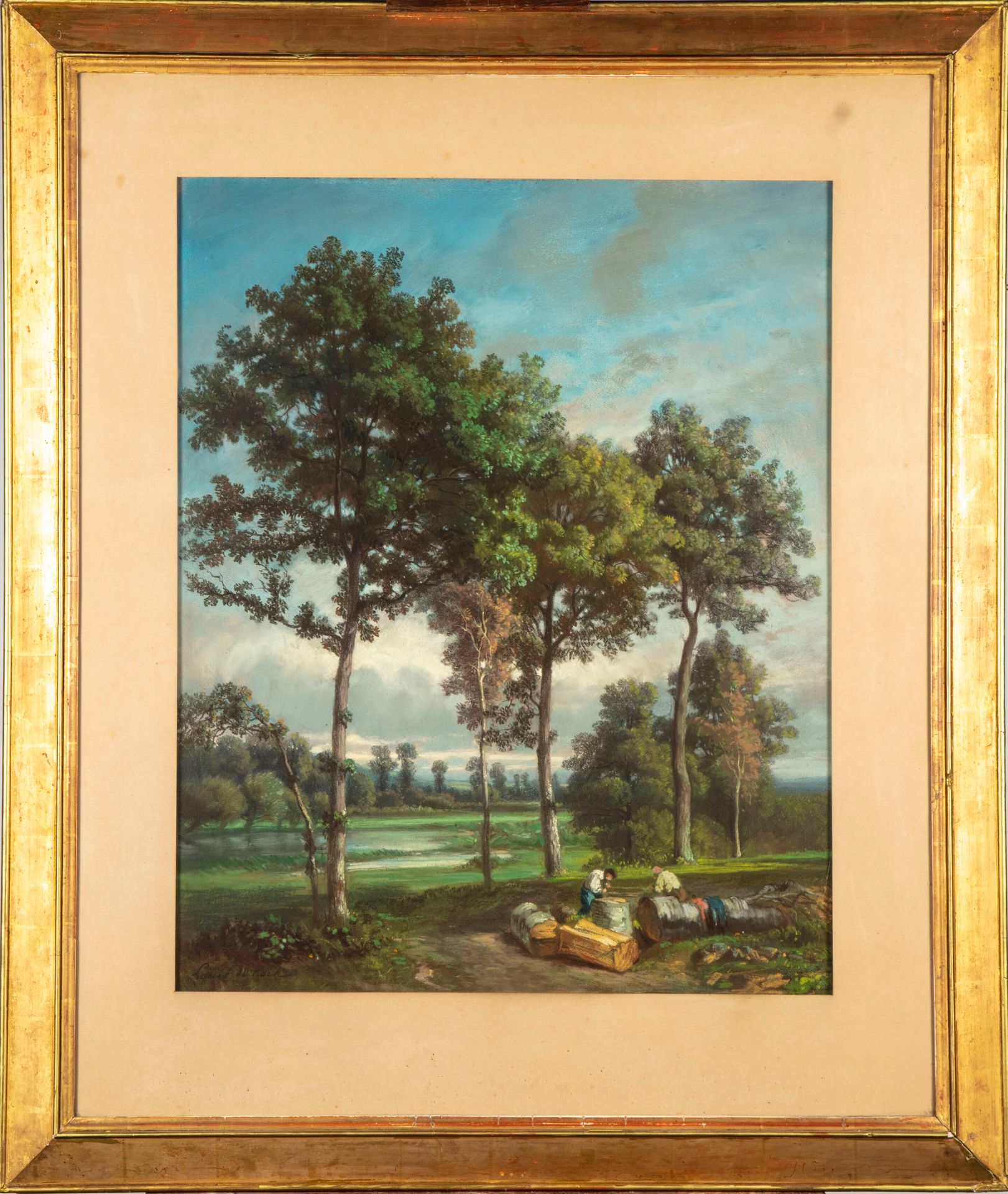 Köck 路易-埃夫拉-康拉德-德-考克（1815- ？）

乡村风景与砍柴人

粉彩画，左下角有签名

72 x 58 厘米
